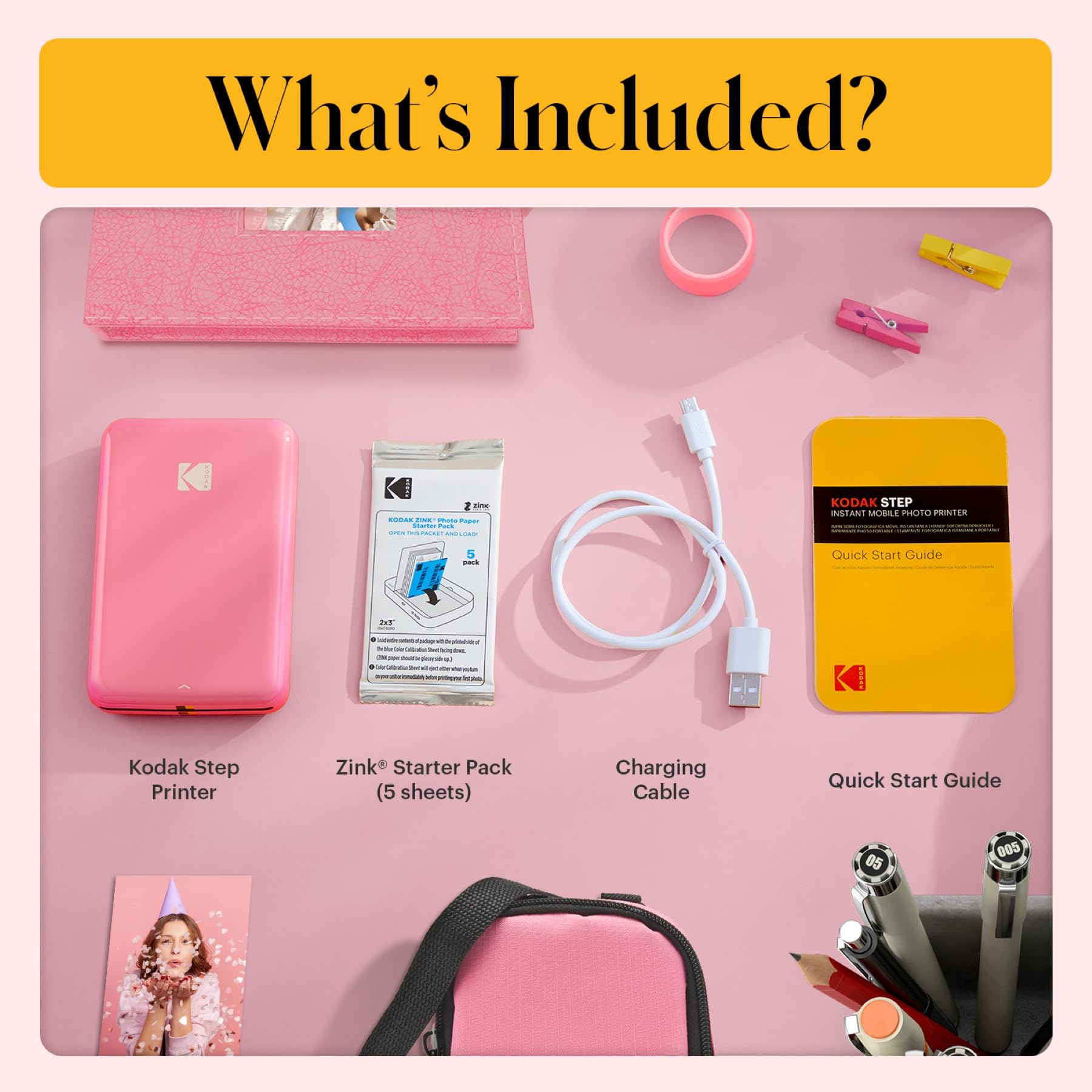 KODAK Step Impresora de fotos instantánea para smartphone - Mini portátil inalámbrica en color - Fotos adhesivas Zink 2x3” - Bluetooth compatible con iOS y Android - App de edición divertida - Rosa