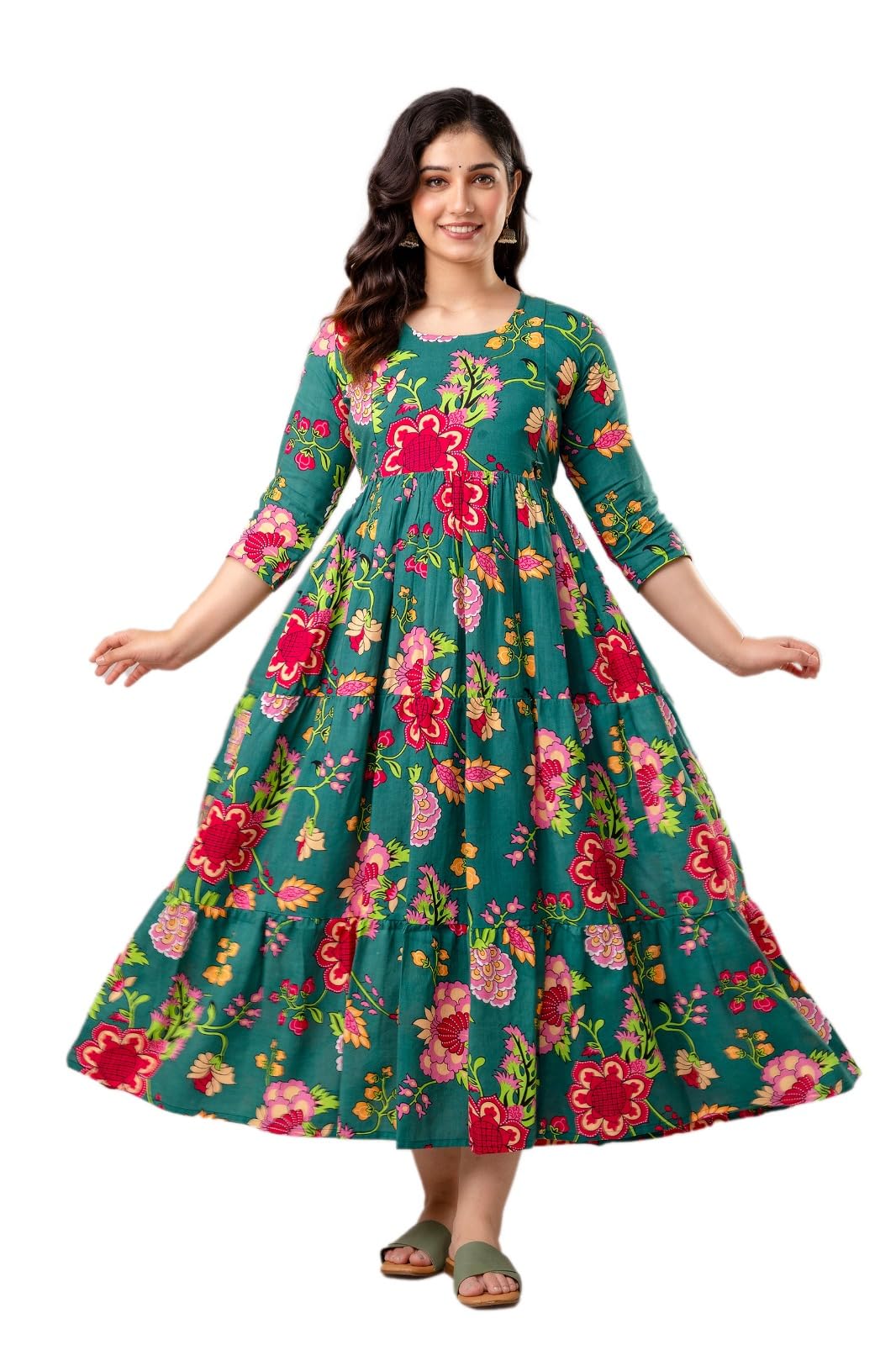 Biffy Women's Printed Flared Maternity Kurti with Zipper, Cotton Feeding Kurta for Pre & Post Pregnancy-picture-10