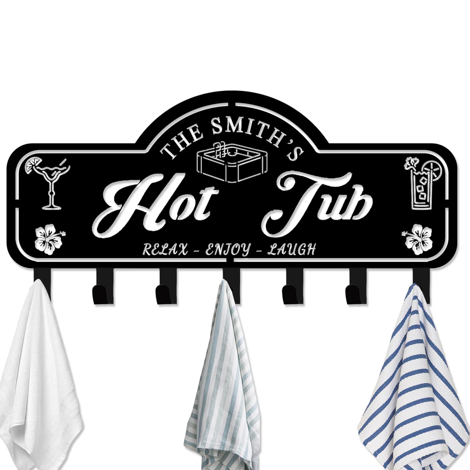 Custom Hot Tub Towel Rack Wall Mount Personalized Name Towel Hook Outdoor Towel Holder Organizer Hot Tub Accessories for Towels Robes Coat Swimsuit