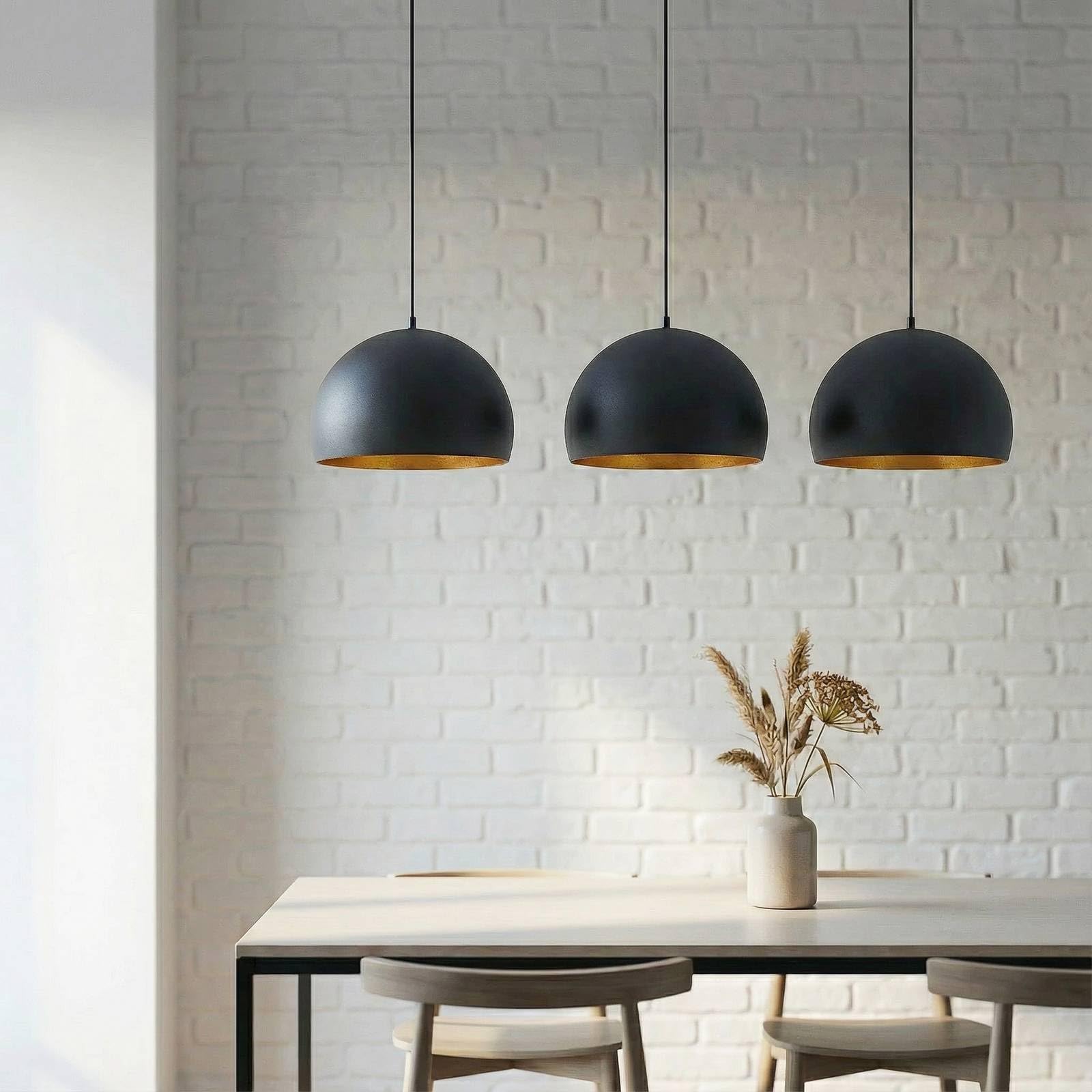Lindby Esstisch Pendelleuchte schwarz gold Metall, Hängeleuchte Esszimmer 3x E27 ohne Leuchtmittel Hängelampe Wohnzimmer Pendellampe Esszimmerlampe