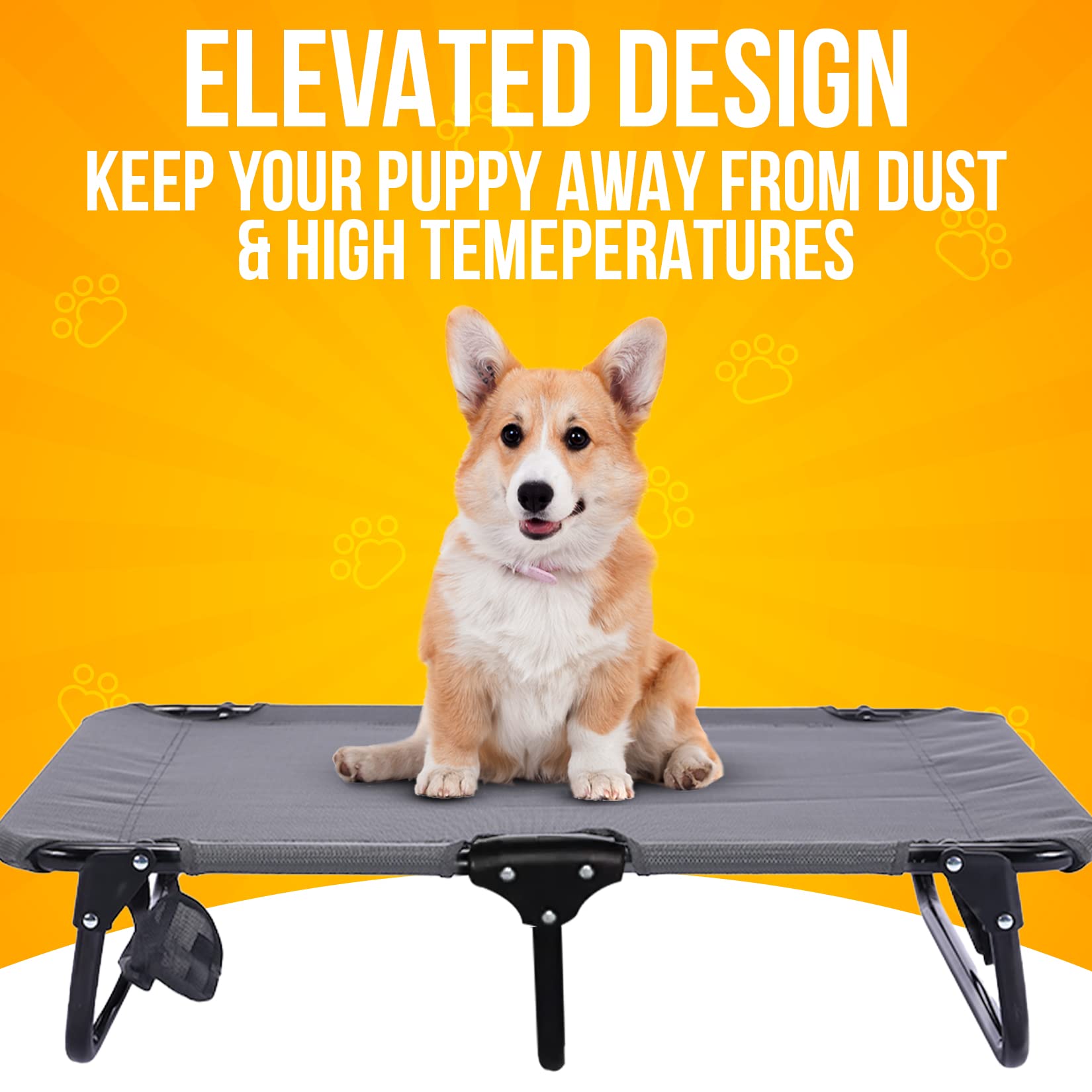 Elevated Dog Cot with Steel Frame Foldable Raised Play & Rest Bed for