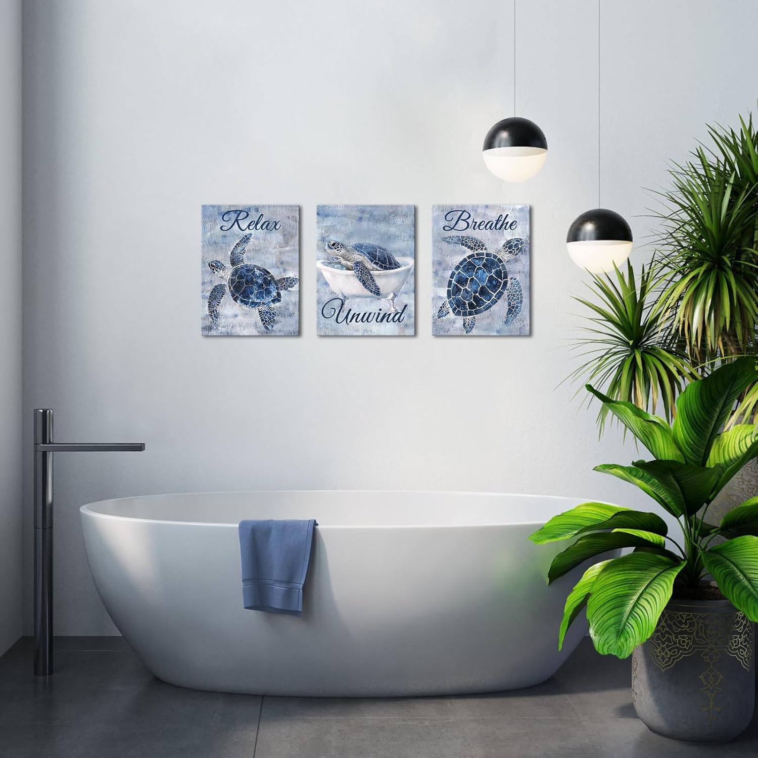 Fochorlo Sea Turtle Wall Art Navy Blue Wall Decor Bathroom Pictures Prints Decoration 12"x16"x3