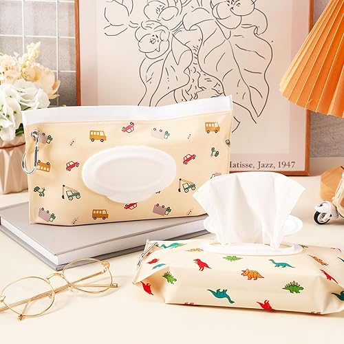 Miniatura 6 de FEBSNOW Paquete de 2 dispensadores de toallitas para bebé, soporte portátil recargable para toallitas para bebés, contenedor de toallitas de viaje,