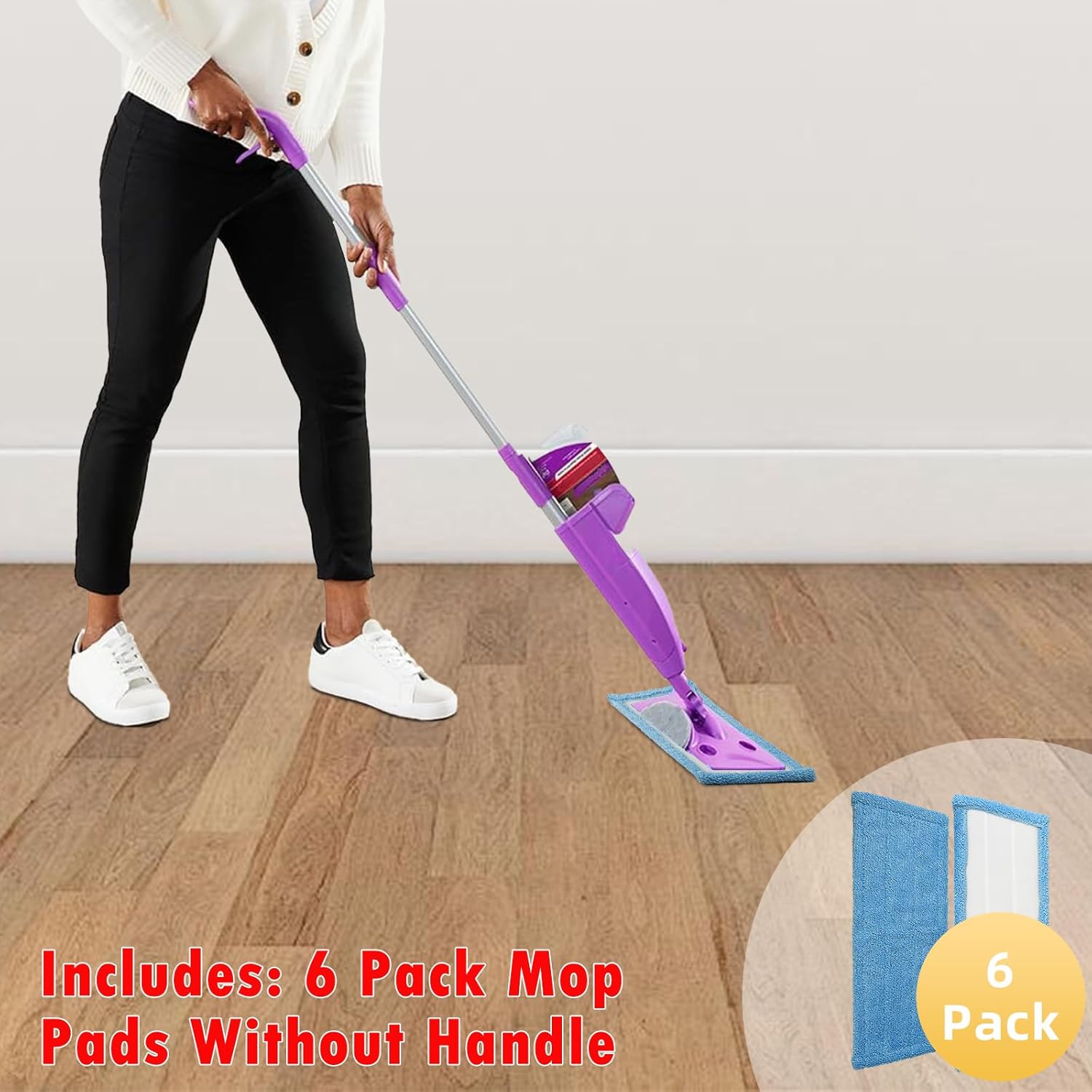 6 Pack Reusable Microfiber Pads for Rejuvenate Microfiber Mop, Compatible with Rejuvenate Click N Clean Multi-Surface Spray Mop, Machine Washable Microfiber Pad Refill for All Floors Without Handle