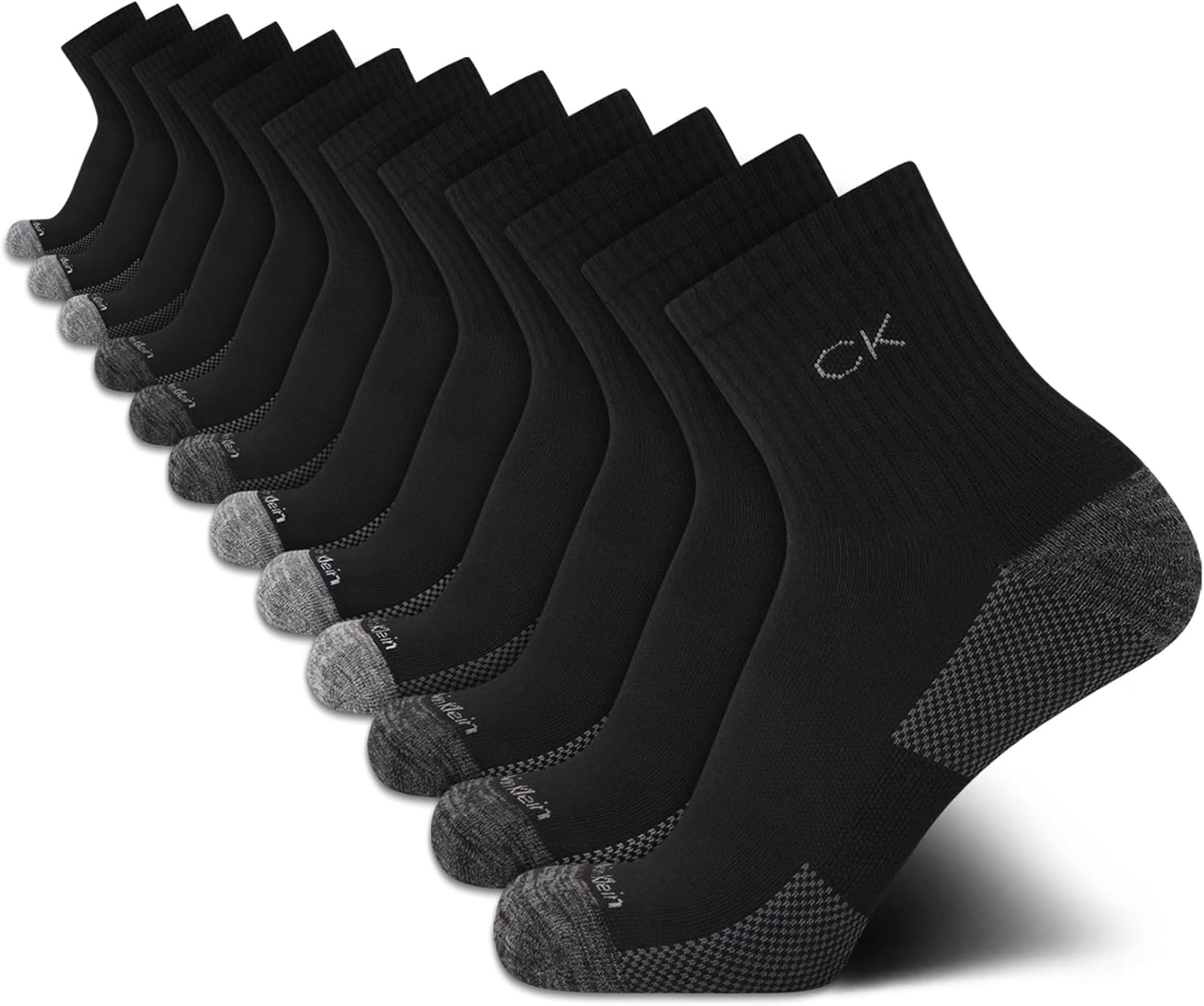 Calvin Klein Mens Quarter Socks - 12 Pack Soft Cushioned Breathable High Quarter Athletic Socks for Men with Arch Support