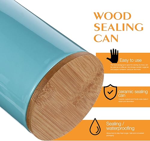 Miniatura 4 de DOITOOL Tarro de almacenamiento de alimentos de cerámica con tapa hermética de bambú Tarro de almacenamiento de té, Tarro de galletas sellado,