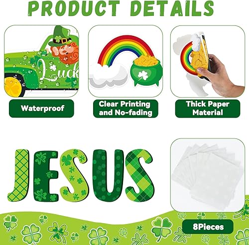 Miniatura 3 de gisgfim Decoración de tablón de anuncios del Día de San Patricio Jesús es nuestra Roca, juego de tablones de anuncios Happy St.Patrick Luck trébol
