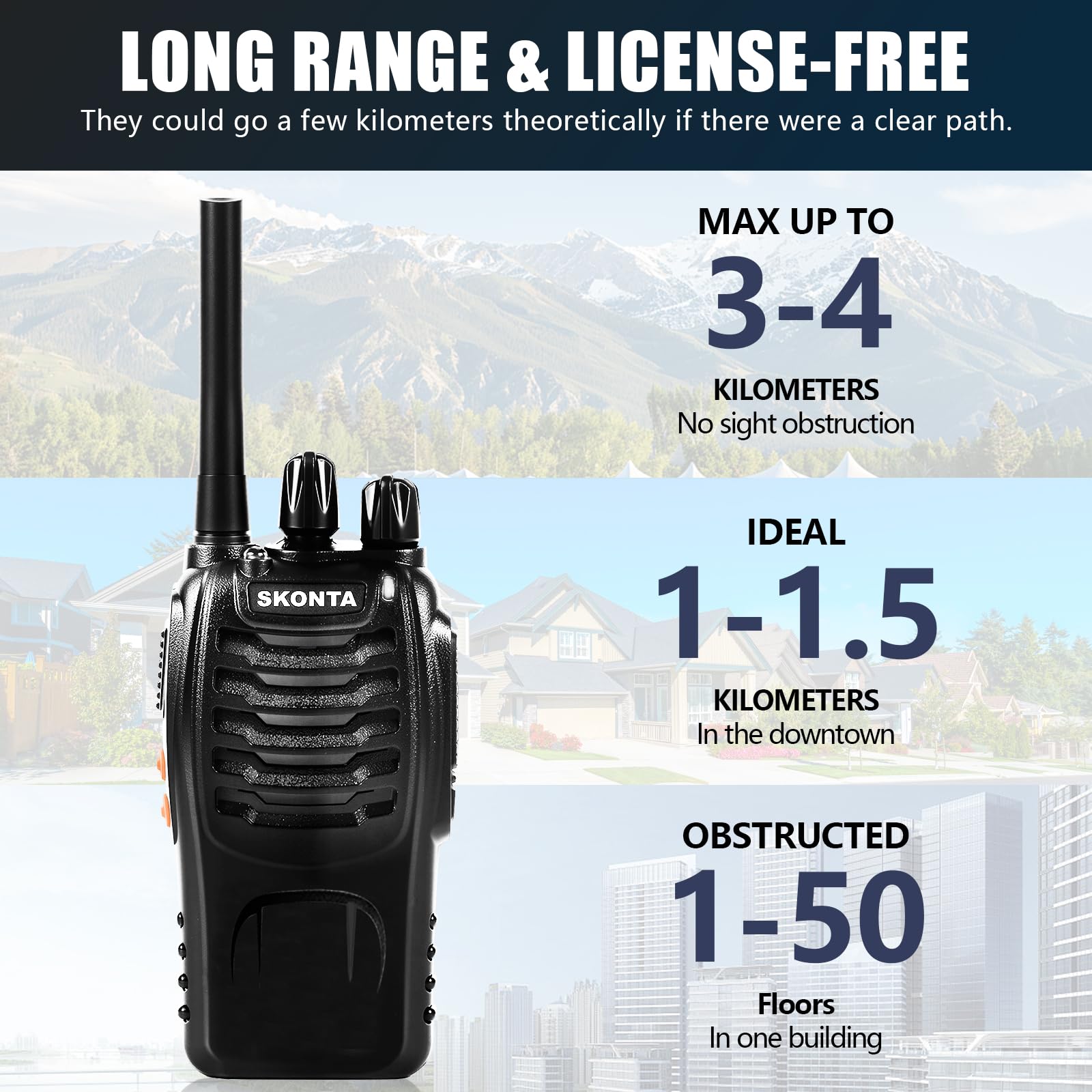 Two Way Radios, Suitable for Adults and Kids, 16 Channels walkie talkies, Equipped with Rechargeable Batteries, with LED Light and VOX Function, Ideal Camping and Hiking Communication — view 3