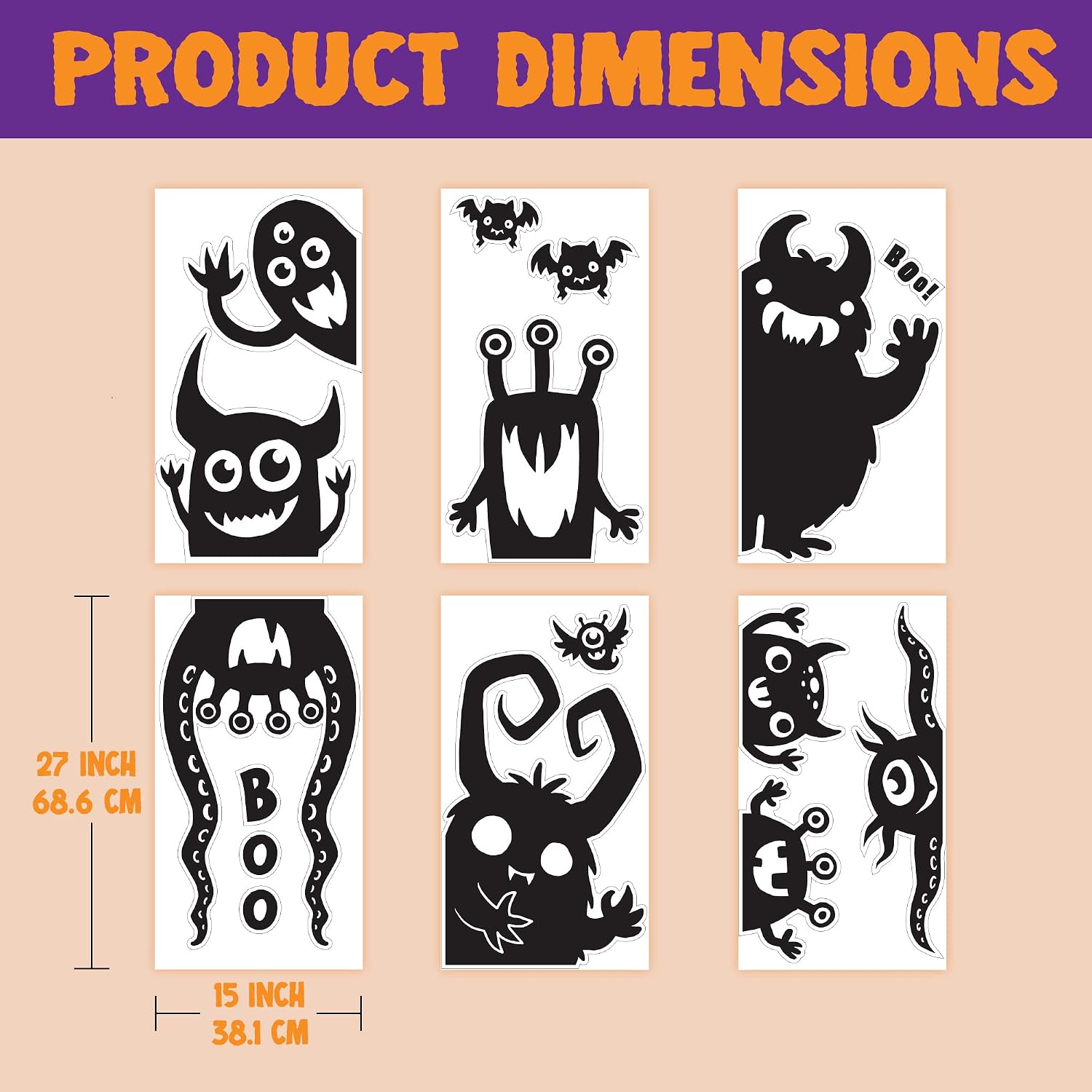 JOYIN 6Pcs Halloween Decorations Window Covers Clings, Monster Novelty Cute Wiggly Decor Decal Stickers for Party Supplies image 5