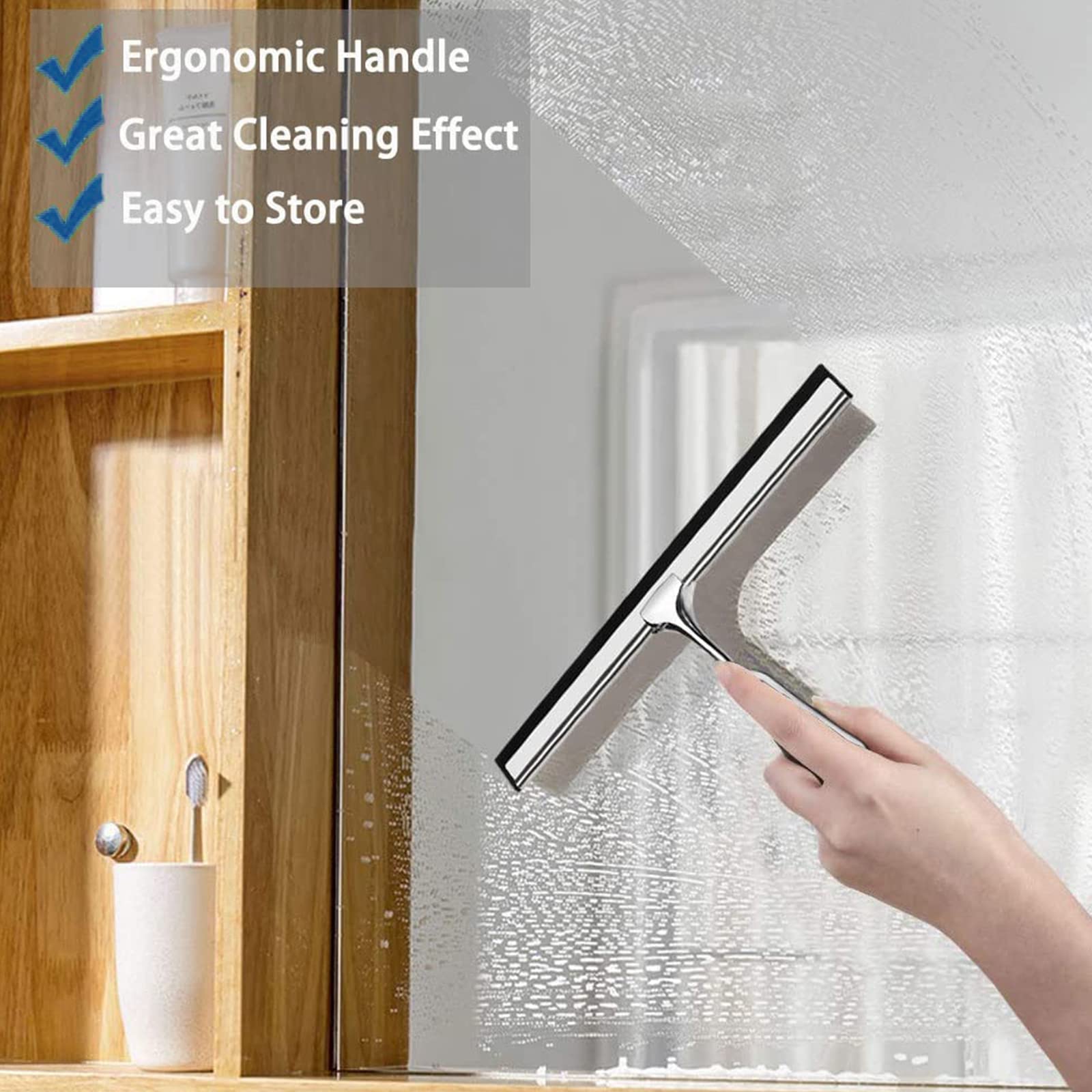 Limpiacristales Ducha Extractor De Baño Y Ducha Borrador Acero Inoxidable Limpiacristales Limpia Cristales De Baño con Colgador De Ventosa para Ventanas Baño Coche Azulejos