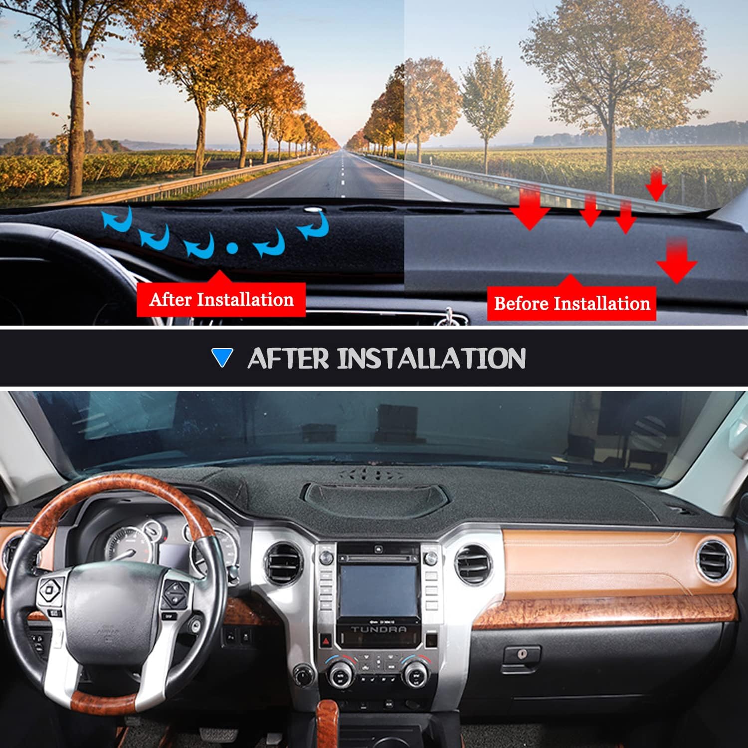 Dashboard Cover Dash Cover Mat Pad Carpet Custom Fit for Tundra 2014 2015 2016 2017 2018 2019 2020 2021 Accessories Anti-Skid Center Console Protector Cover Mat(Black Edge)