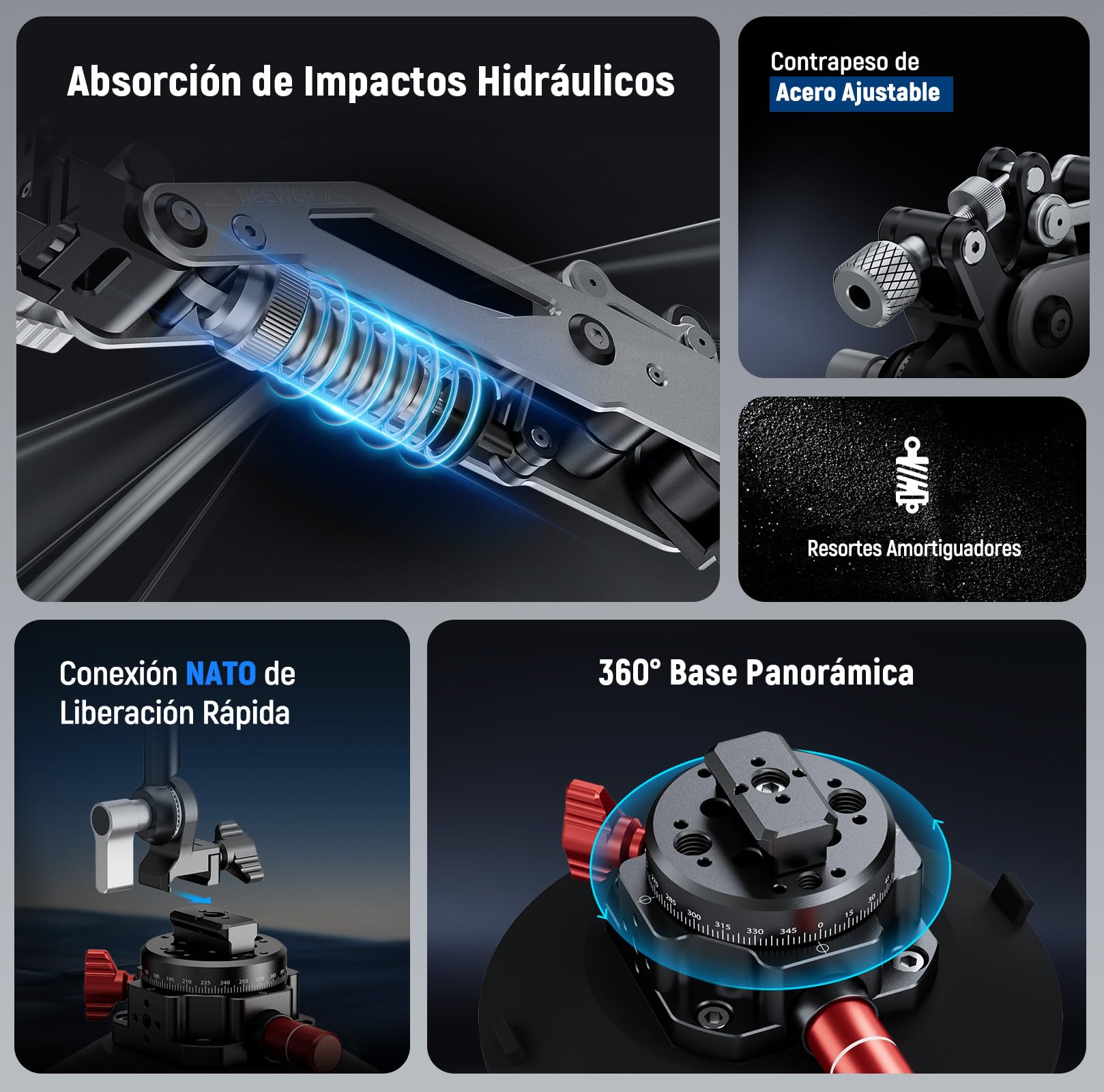 NEEWER Soporte Hidráulico con Ventosa para Coche, riel OTAN con Cierre rápido, Base giratoria de 360°, Compatible con GoPro Dji Osmo Pocket 3 Insta360 X5 X4 X3 cámara de acción 500 g máx. Carga GA022