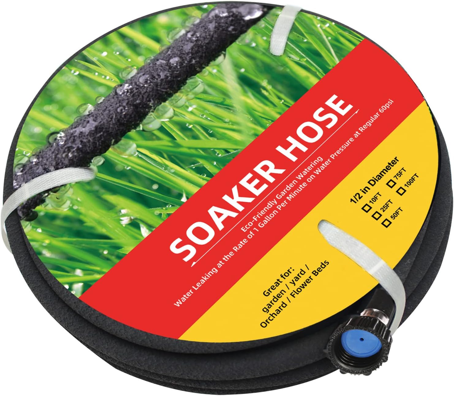 Soaker Hose 50 FT for Garden, 1/2 inch Soaker Hose 25 FT, Heavy Duty Soaker Hoses 50 FT 75 FT 100 FT Drip Hose Save 70% Water Garden Hose for Lawn, Garden(50 FT)