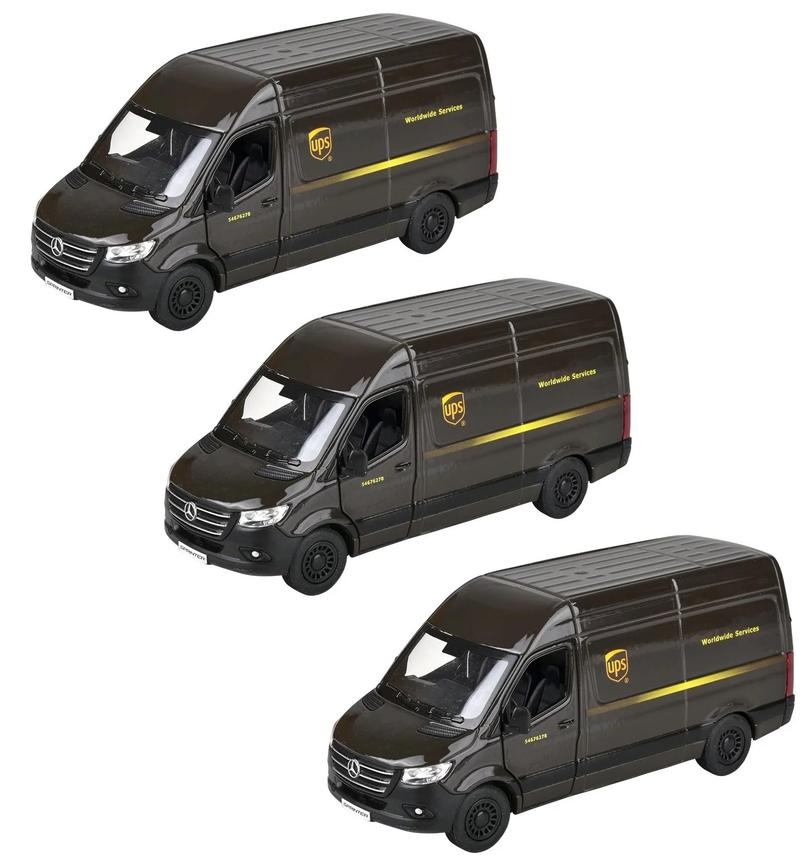 Diecast Pull Back UPS Delivery Van (3 Pack) (5") with Pullback Motion - Compatible with Mercedes-Benz Sprinter UPS Edition Delivery Van 1:48 Scale (Three UPS Trucks)