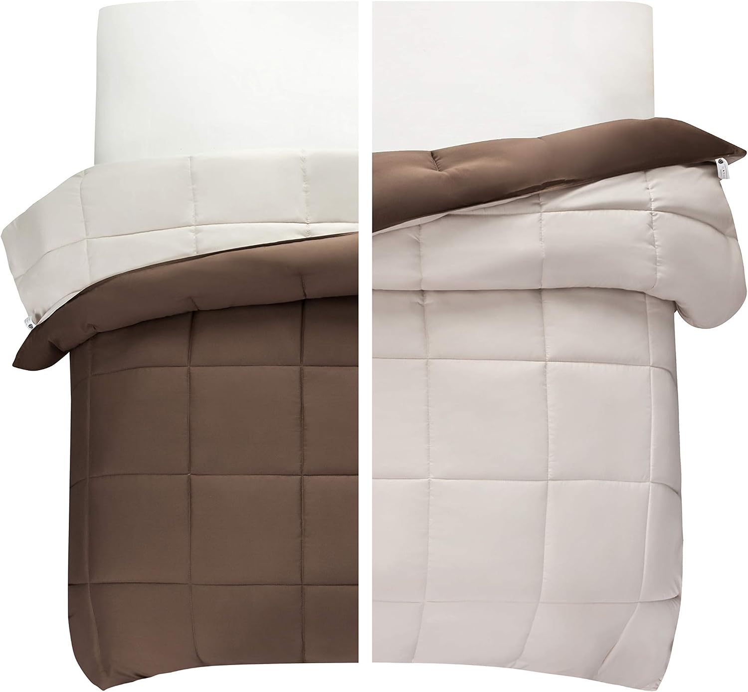 Mohap Comforter Queen Coffee and Beige Ultra Warm Fluffy Down Duvet Lightweight Premium Brushed Microfiber 250GSM Soft and Comfortable Bicolor