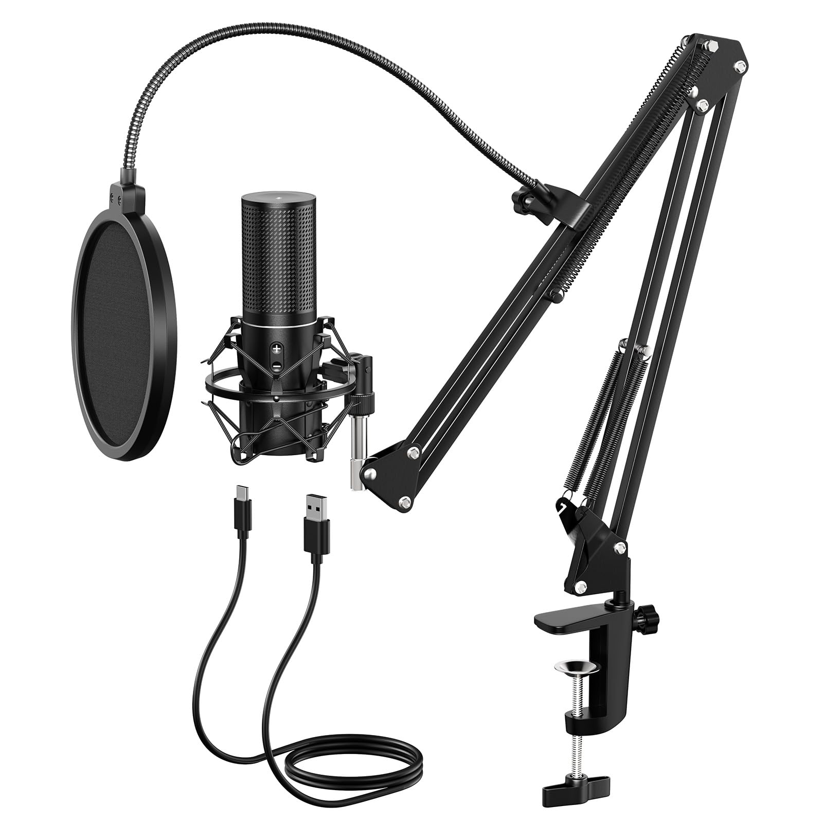 TONOR USB Podcast Microphone, Gaming PC Studio Streaming Mic Kit for PS4/5/Discord/Twitch Gamer, Recording Condenser Equipment for Singing, YouTube, 200 cm Kabel, with Arm Stand, Q9