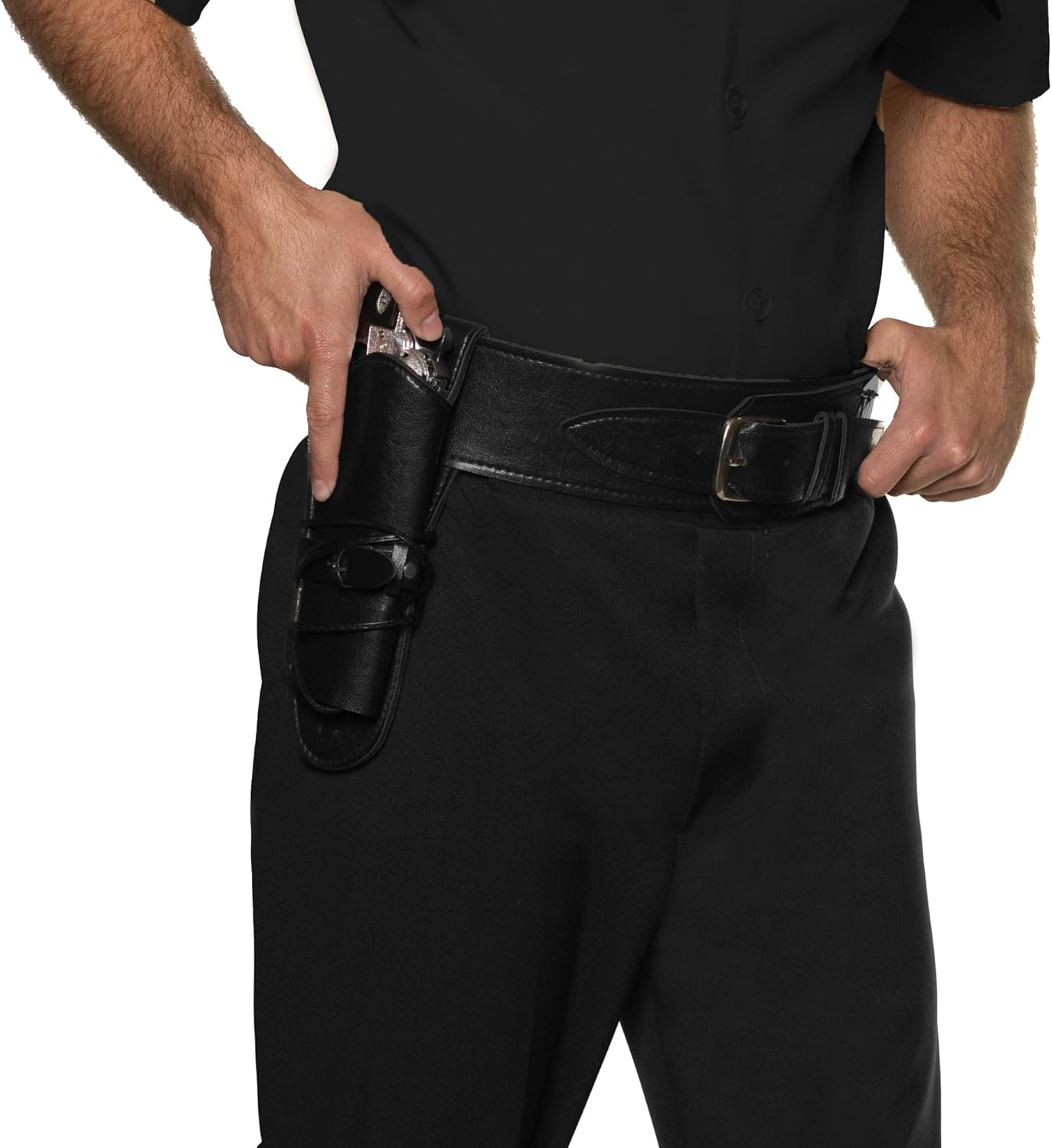 Black Single Cowboy Holster Belt - Faux Leather Adjustable Western Belt with Single Gun Holster for Halloween Costumes Halloween Party Cosplay Vintage Halloween