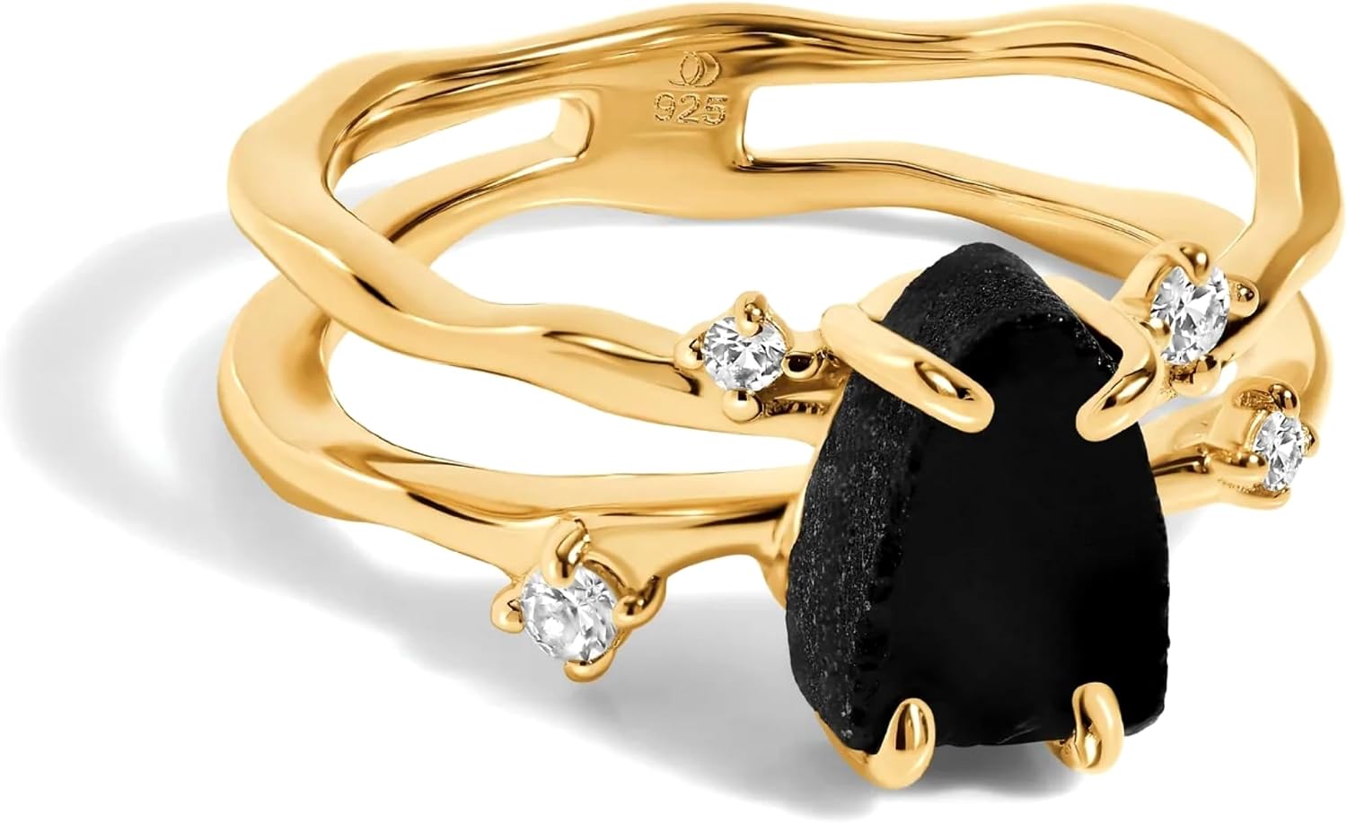 Moon Magic Raw Crystal Flow Ring - Authentic Black Obsidian & 18K Yellow Gold Vermeil Statement Ring