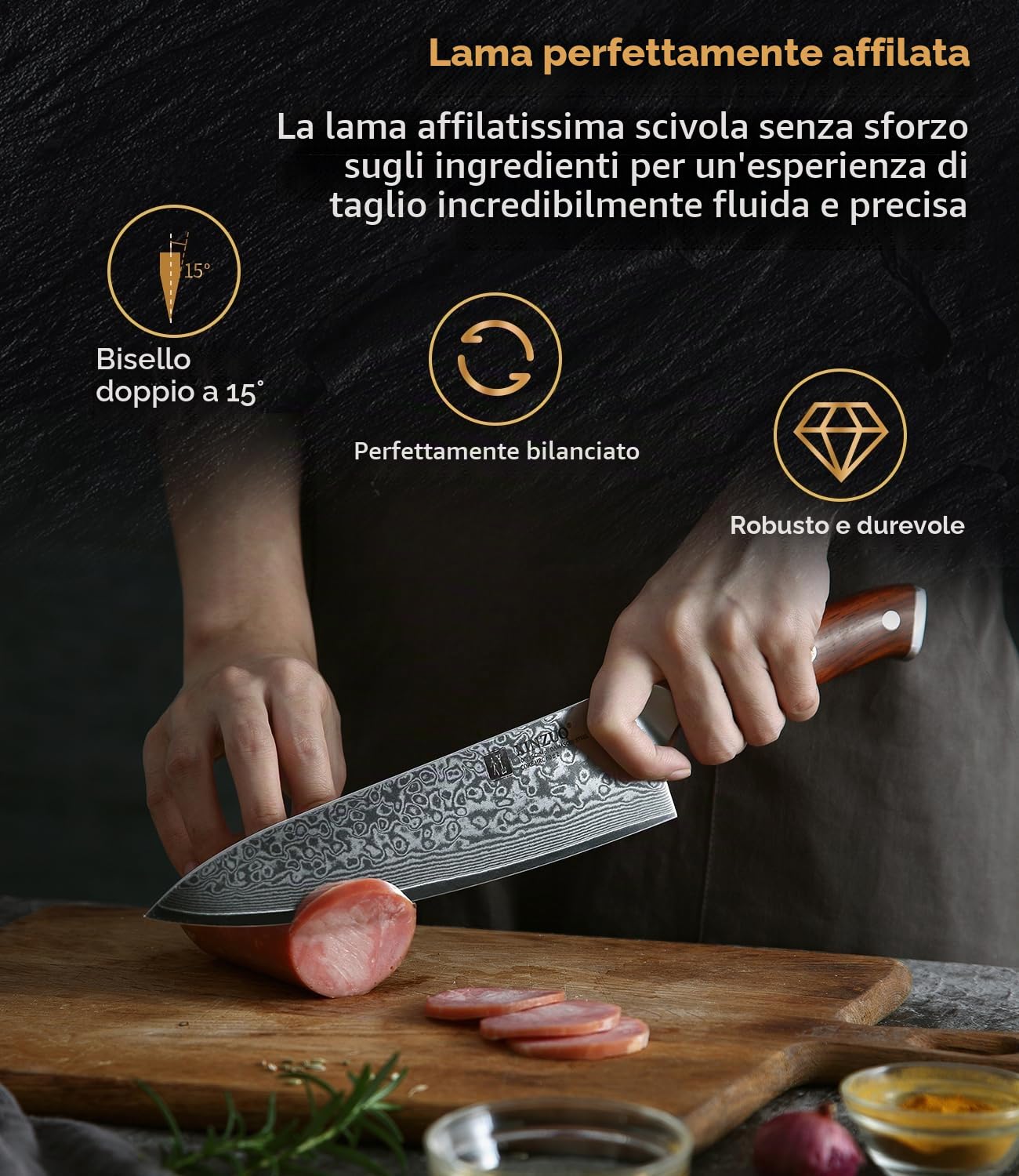 XINZUO Coltello da Chef 21cm Professionale Gyuto 10Cr15CoMoV Acciaio Damasco Manico Legno di Rosa
