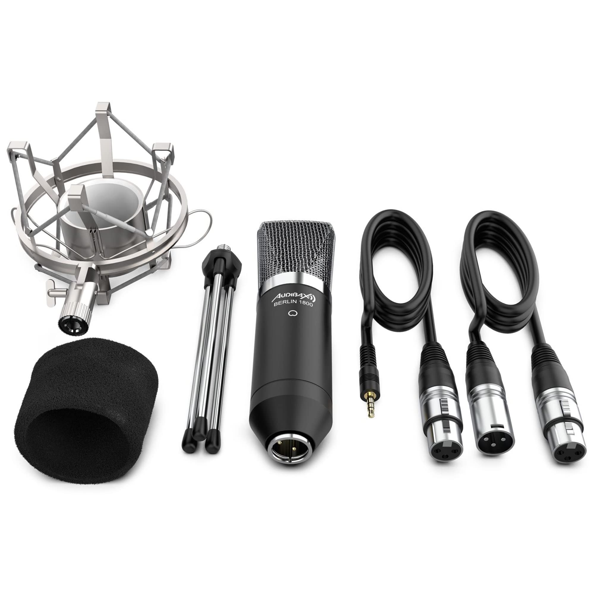 Tonor Q9 Audibax Berlin 1800 Gold Pack Condensatormicrofoon - Groot Membraan, Cardioïde, Incl. Spin, Windscherm, Statief En Kabel Audibax Berlin 1800 Studio Microfoon