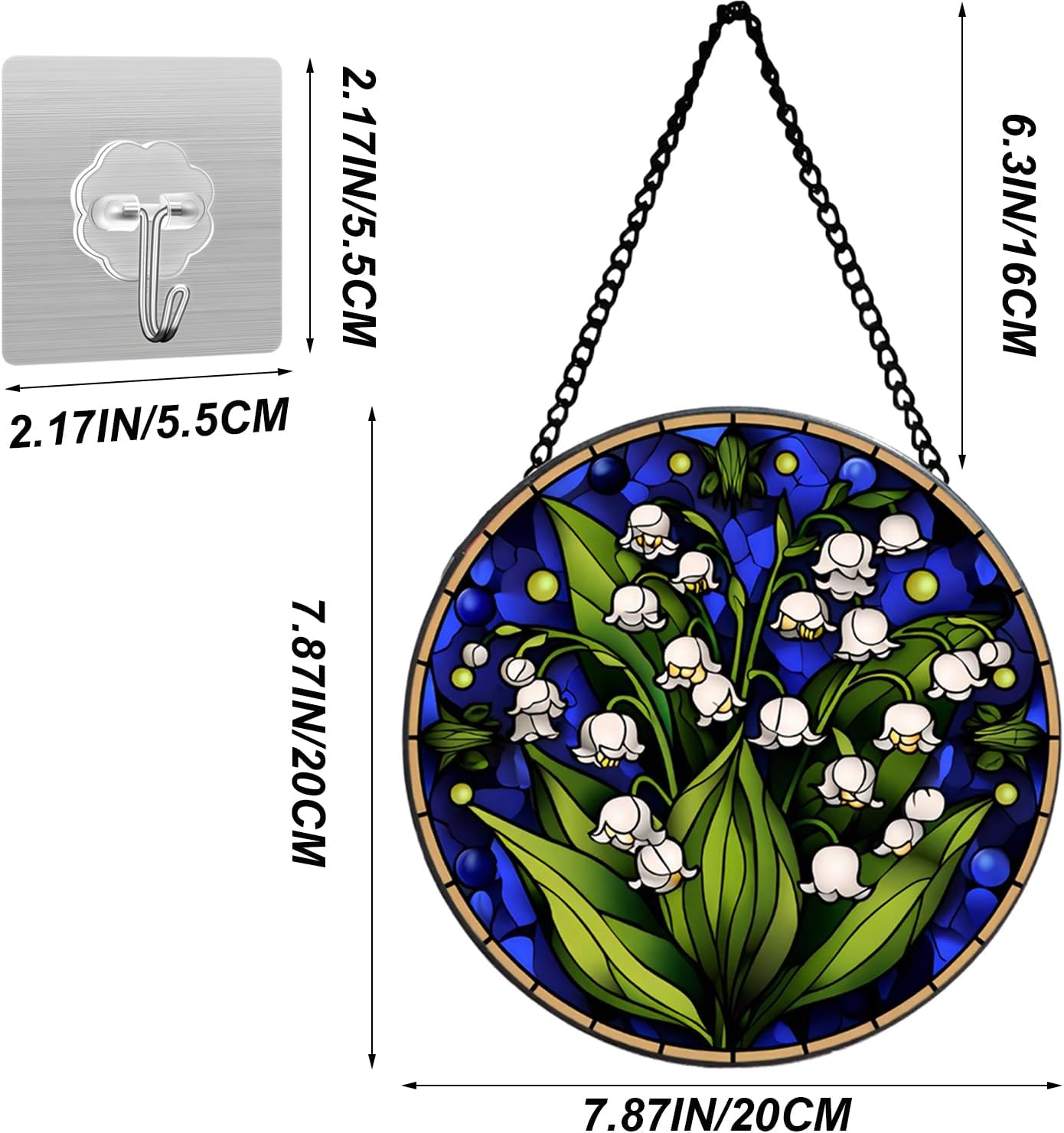 Stained Glass Window Hanging 7.87inch/20cm Lily of The Valley Flower Sun Catchers Colorful Glass Sun Catchers Indoor Window Decor for Garden Home Christmas & Birthday Gifts - Image 2