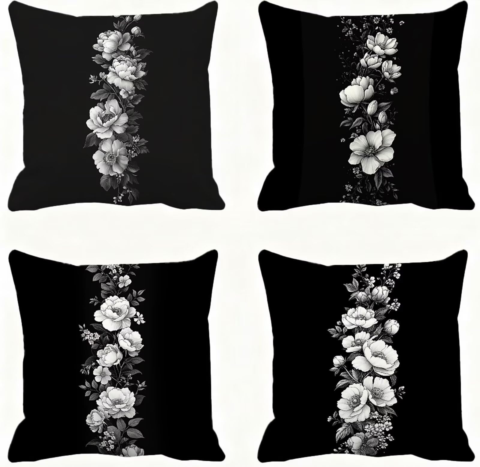 Taie oreiller 60x60 super doux protege oreiller fleuri noir