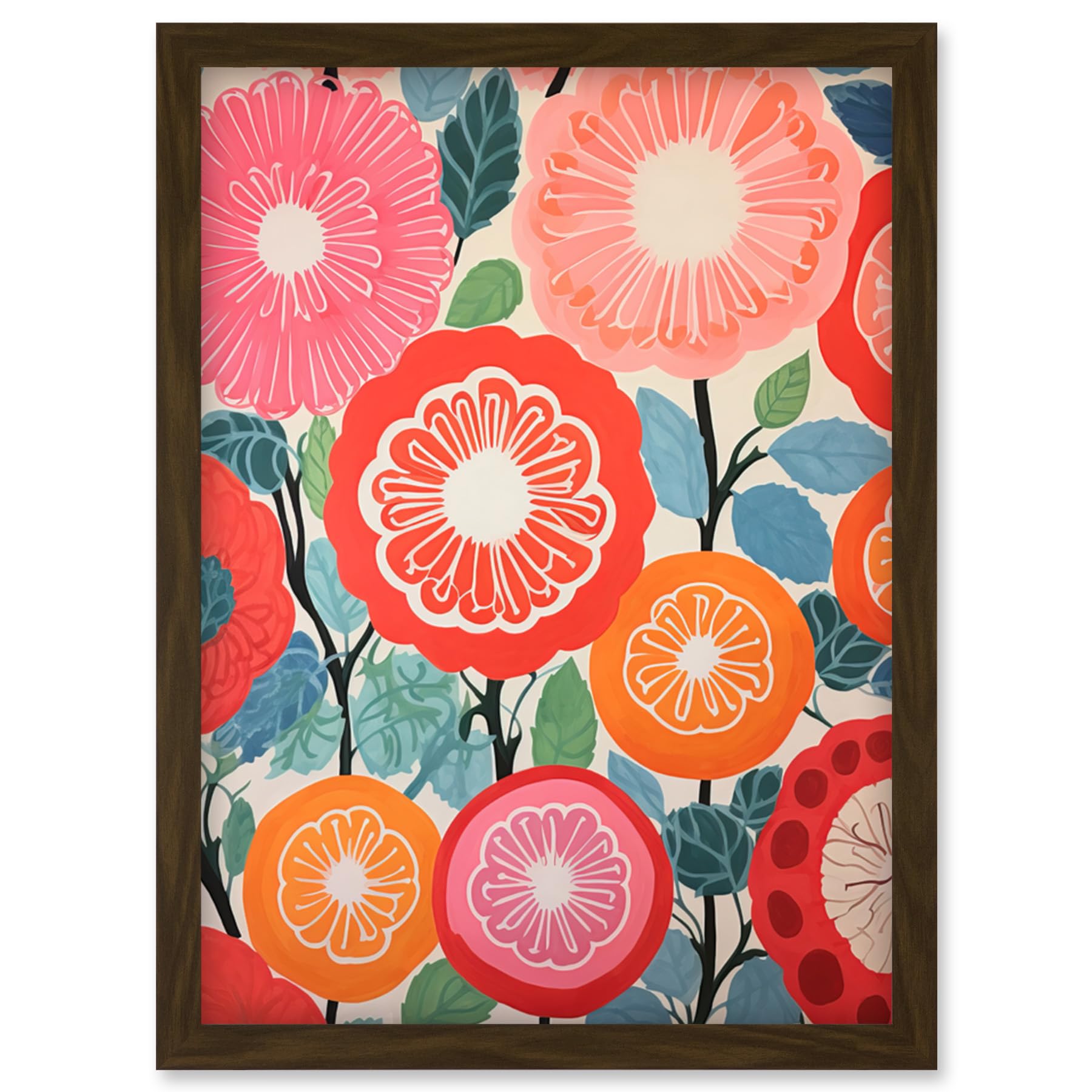 Artery8 Pomegranate Tree Flowers in Bloom Mediterranean Bright Floral Abstract Artwork Framed Wall Art Print A4
