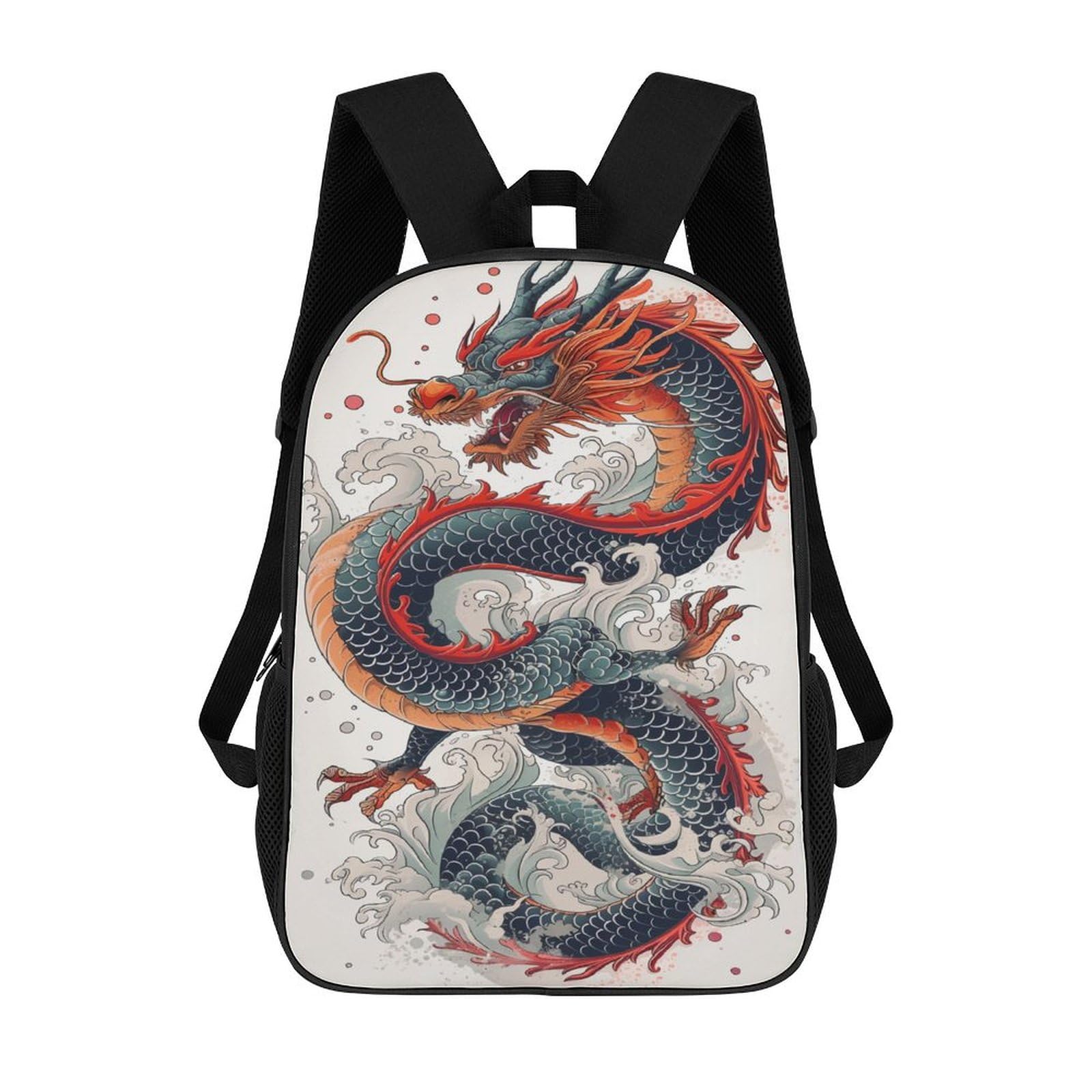 QPIRINMEX Japanese Dragon Print Boys And Girls Backpack School Bag for Elementary Secondary, Travel Rucksack Kids Backpack for Boys And Girls, 17inch