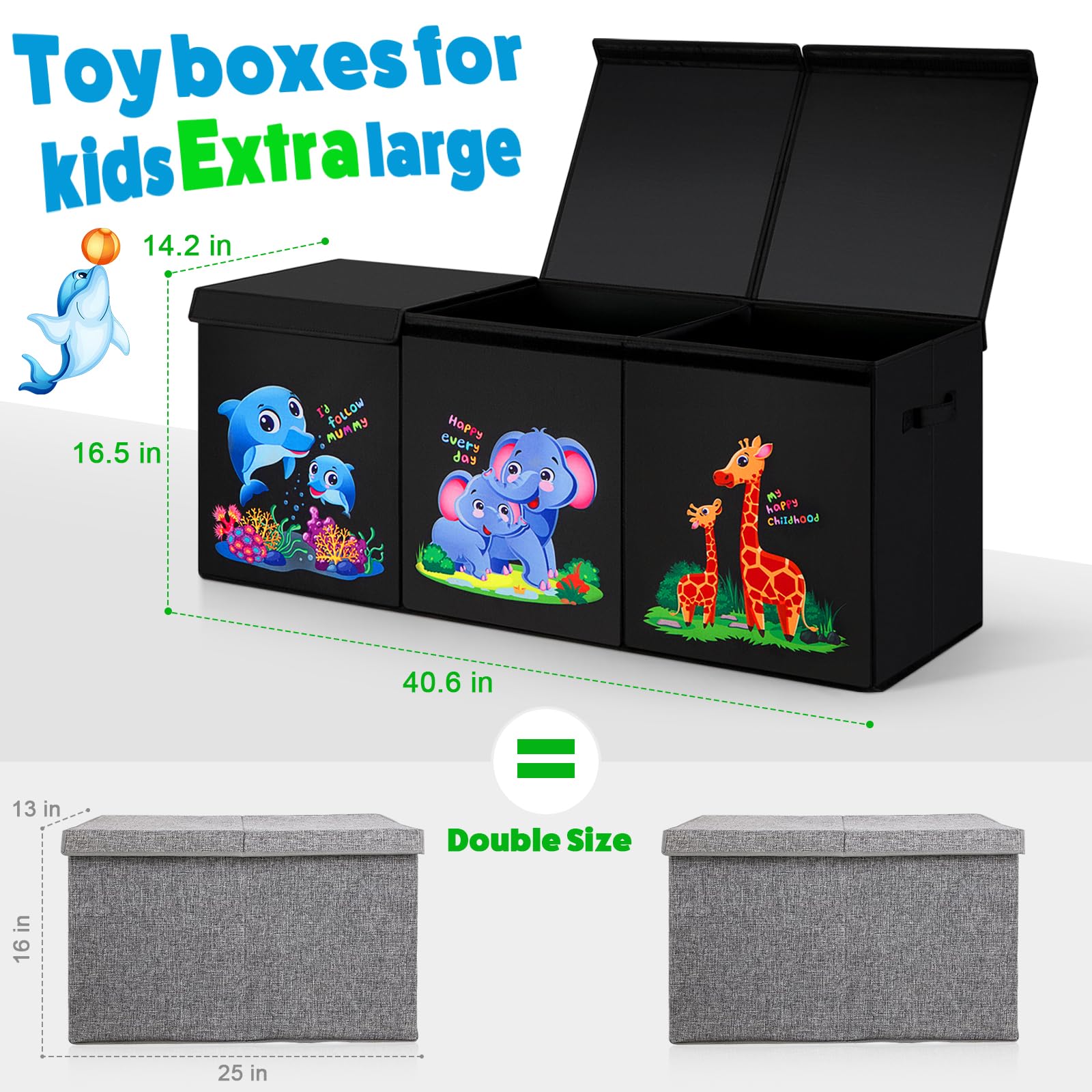 EPAPHRAS Kids Toy Box Storage Organizer,Extra Large Toy Chest 40.6" x14.2" x16.5"Toy Bin for Kids Boys Girls Collapsible Toy Box with Lip and Handles for Children Playroom, Nursery, Bedroom,Home