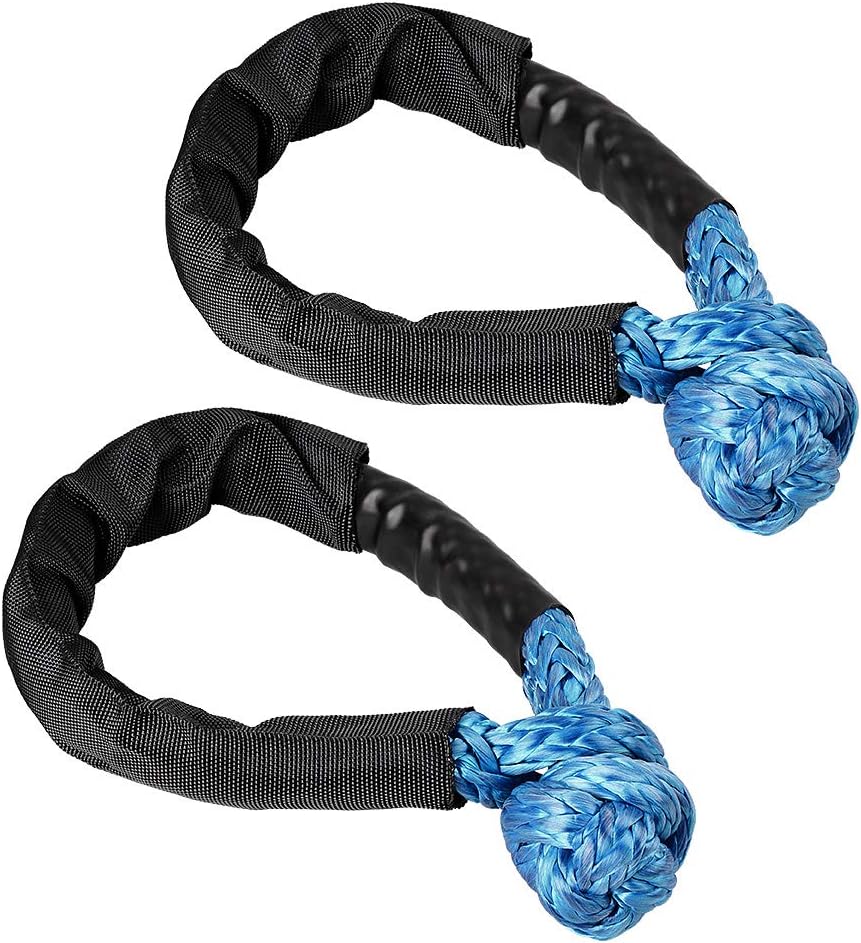 1xRed Recovery Ring 41,000 lbs + 2x3/8inchx1/2inch Blue Synthetic Soft Shackle Winch Ropes w/Protective Sleeve for Off-Road Recovery Marine Farming Industrial Mining,Blue Shackle + Red Ring