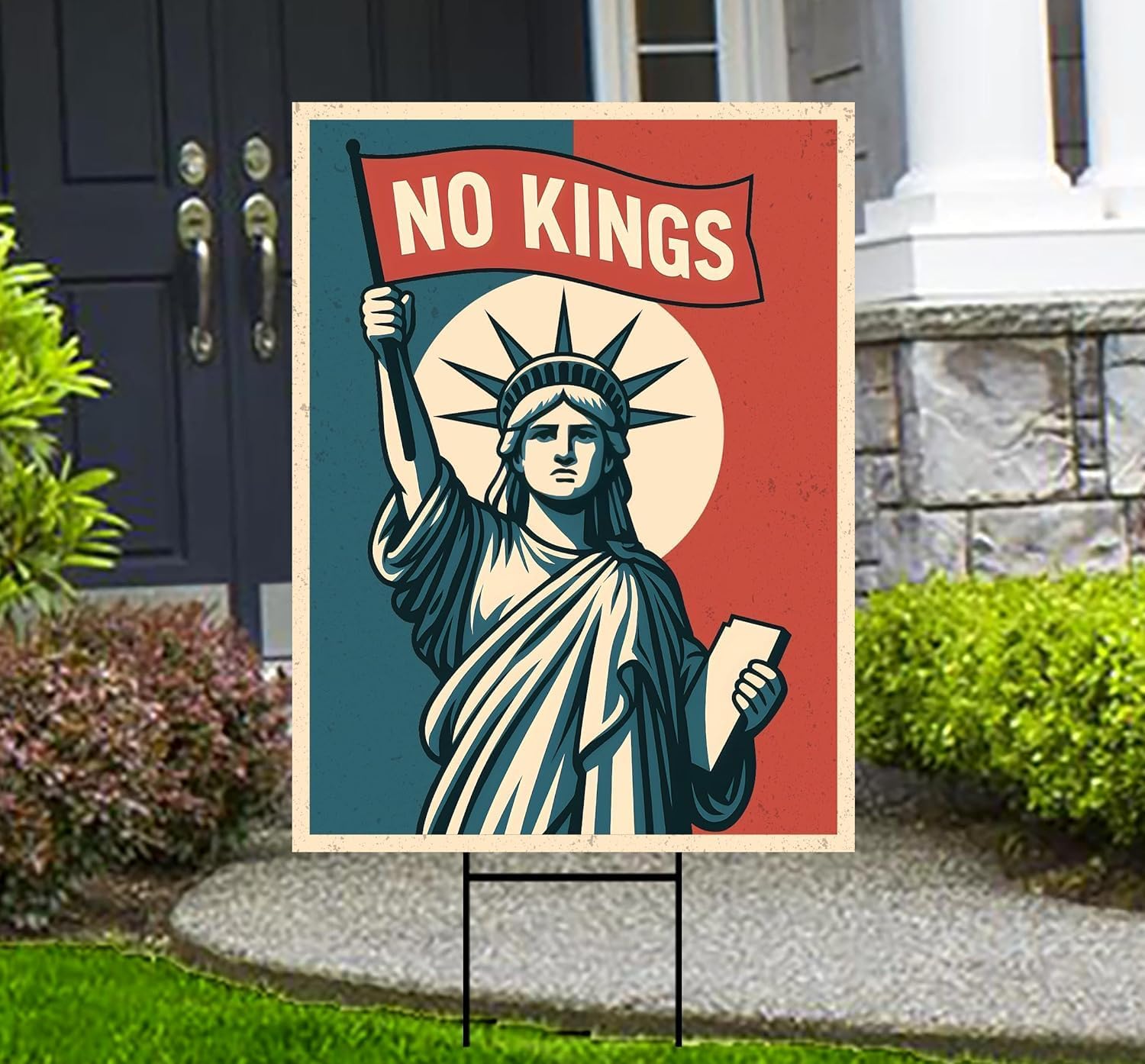 No Kings In America Yard Sign - Resist Hate Lawn Sign, Anti-Trump Sign, No Kings Liberty, Resist Fascism Yard Sign with Metal H-Stake (Multicolor, 24" x 18", Double Sided)