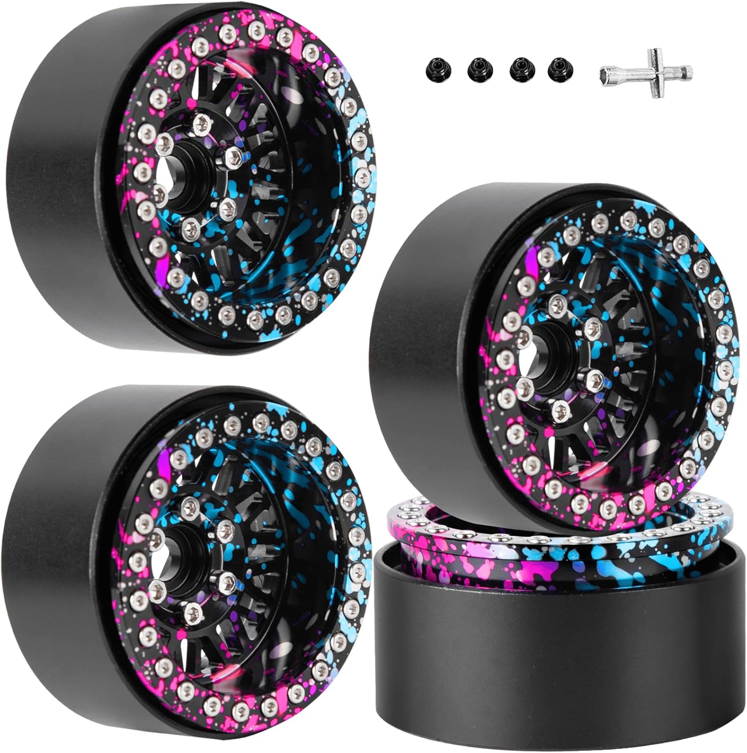 RC 1.9" Beadlock Wheels 1.9 Beadlock Rims for 1/10 SCX10 90046 AX103007 TRX4 TRX6 Gen7 8 D90 VS4-10 MST CFX RC Crawler,Alloy Aluminium 1.9 rc Wheels 1.9 rc Rims w/Wheels Ring,Rainbow