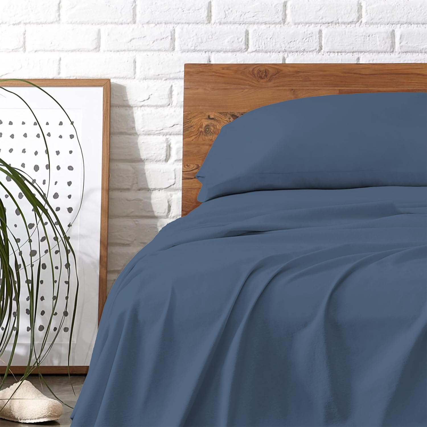Carressa Linen 100% langstapelige, weiche ägyptische Baumwolle, 4-teiliges Set, Doppelbettlaken, bis zu 17" tiefe Tasche, glattes und weiches Satingewebe, luxuriöse Bettwäsche, tief ep Blue