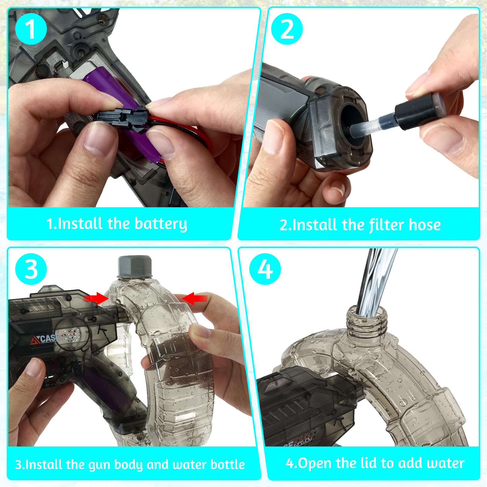 Pistola de Agua eléctrica, Pistola de Agua motorizada de Largo Alcance con Pistolas realistas, bozal, Llama, Recargable, Pistola de Agua automática, Juguetes de natación