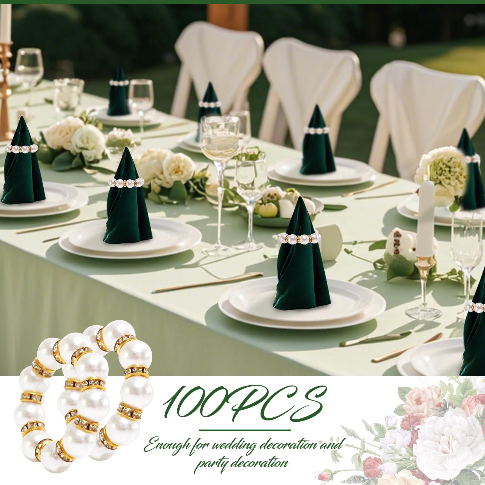 100 Stück goldene Einweg-Serviettenringe aus Kunstperlen, exquisite Serviettenringe aus Weißgold für Hochzeit, Party, Tischdekoration und den täglichen Gebrauch