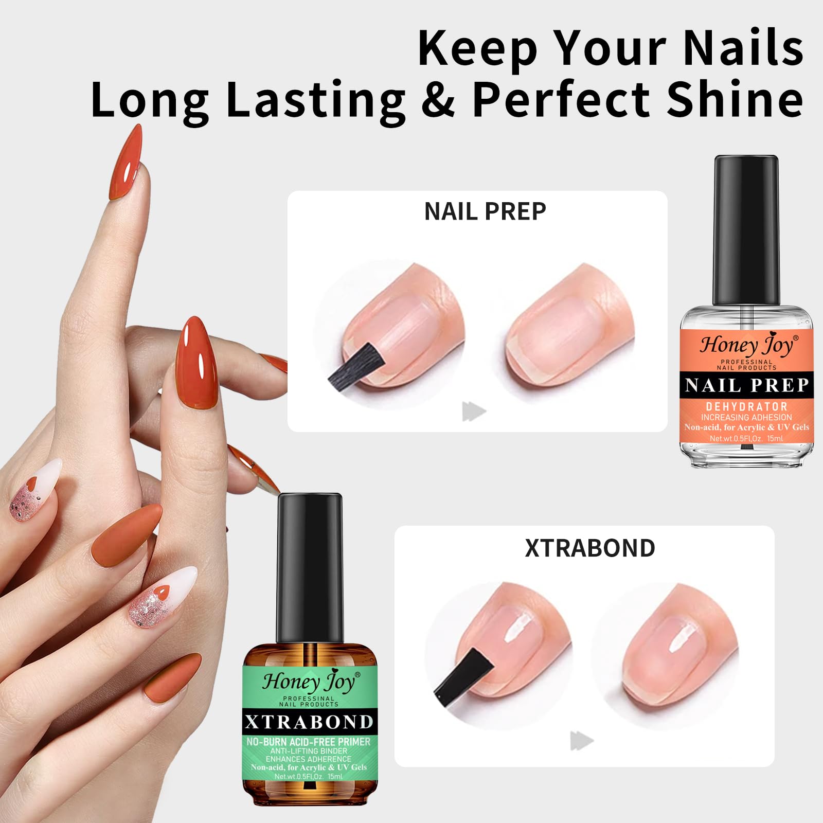Nail Dehydrator and Primer, Acid-Free Nail Prep Kit, Professional Strong Bond Primer for Long-lasting Acrylic Nails - Image 3