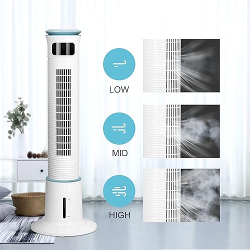 Miniatura 5 de Simple Deluxe Ventilador de torre de niebla, 12 velocidades y 3 modos de configuración, ventilador de enfriamiento de cierre de temporizador de 15