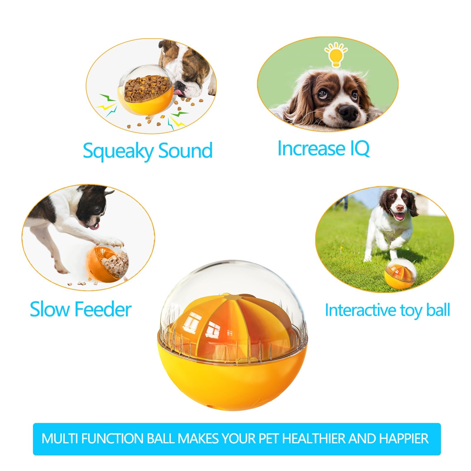 JWTEEE Slow Feeder Dog Ball - Stops Fast Eating, Prevents Bloat, Orange - Image 3
