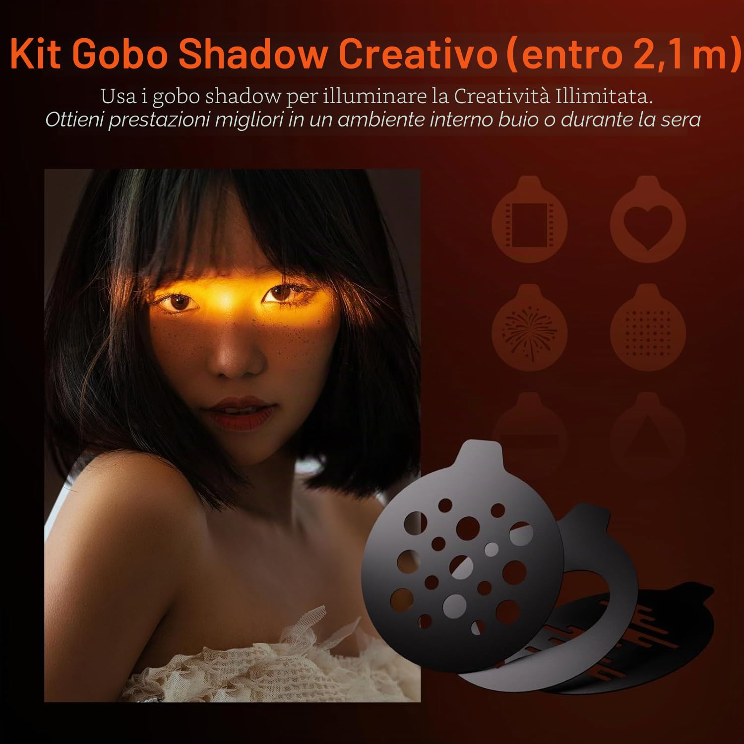 PHOTOOLEX Toricia Fotografica a 4 colori con 20 GOBO, Luce Led Ricaricabile con Batteria 8400mAh per Video Foto, Portatile Luce Ambientale Modellata in Lega di Alluminio per registrazione, vlogging