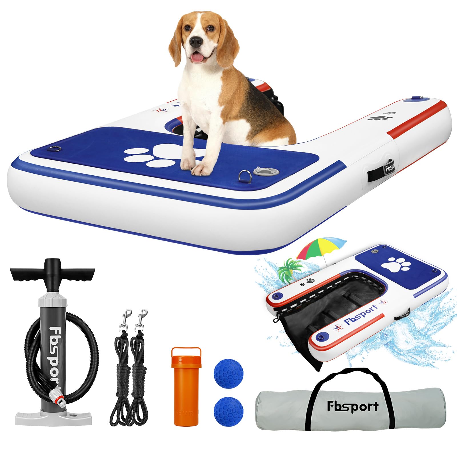 FBSPORT Inflatable Dog Boat Ramp Floating Dock Water Ladder for Pool, Boat, Non-Slip EVA Floating Ladder Pool Ramp for Dog Up to 220 LBs, Safe & Easy Access