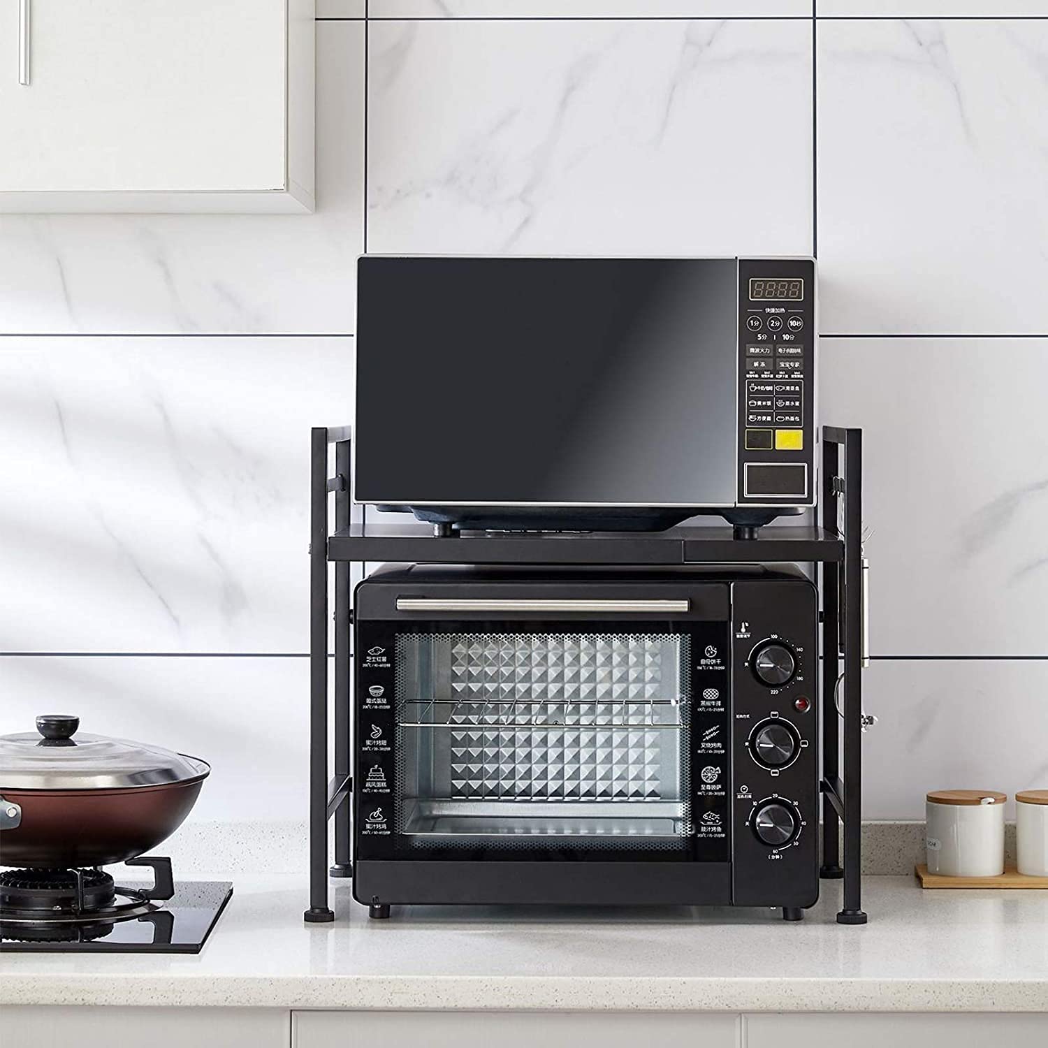Etagère micro-ondes extensible en métal noir charge lourde 66 LB