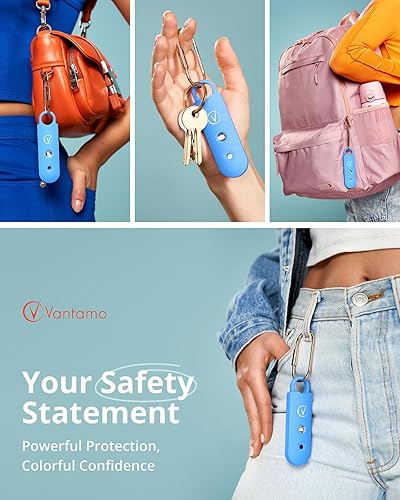 Miniatura 7 de Vantamo Alarma personal para autodefensa con aviso de batería baja, luz estroboscópica y extra fuerte de 130 dB doble altavoces, juego de llaveros