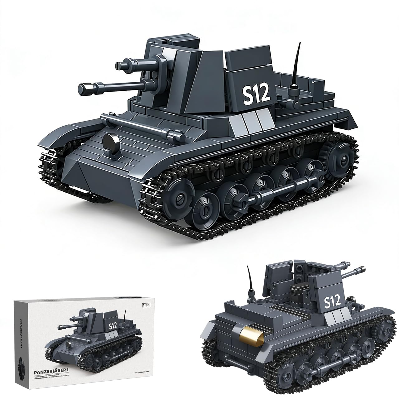 YILETKC Technik Military Tank Building Blocks Set, 405 PCS WW2 Military Panzerjager I Tank Building Kit, MOC Bricks Construction Toy Model, Gifts for Adults and Teens