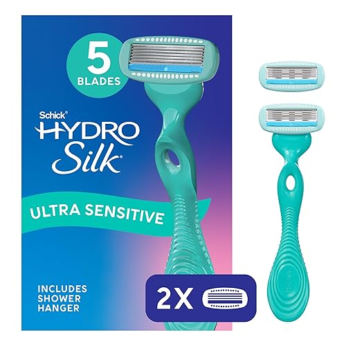 Schick Hydro Silk Sensitive - Maquinilla de afeitar para mujer | Maquinilla de afeitar de 5 hojas para piel sensible | 1 mango y 2 repuestos de