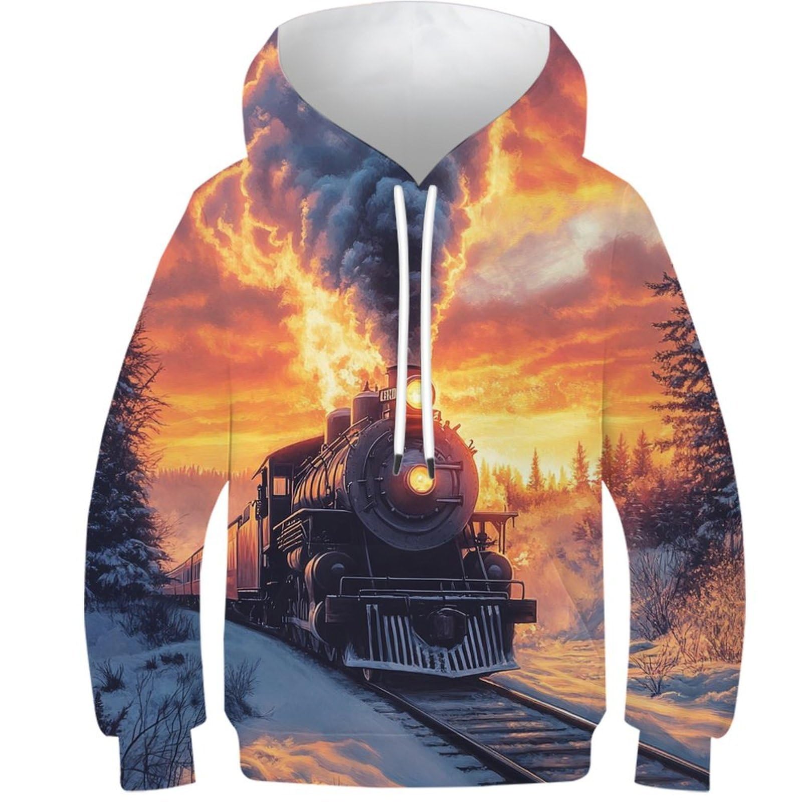 Sweat à capuche train à vapeur imprimé coucher de soleil manches longues - 8