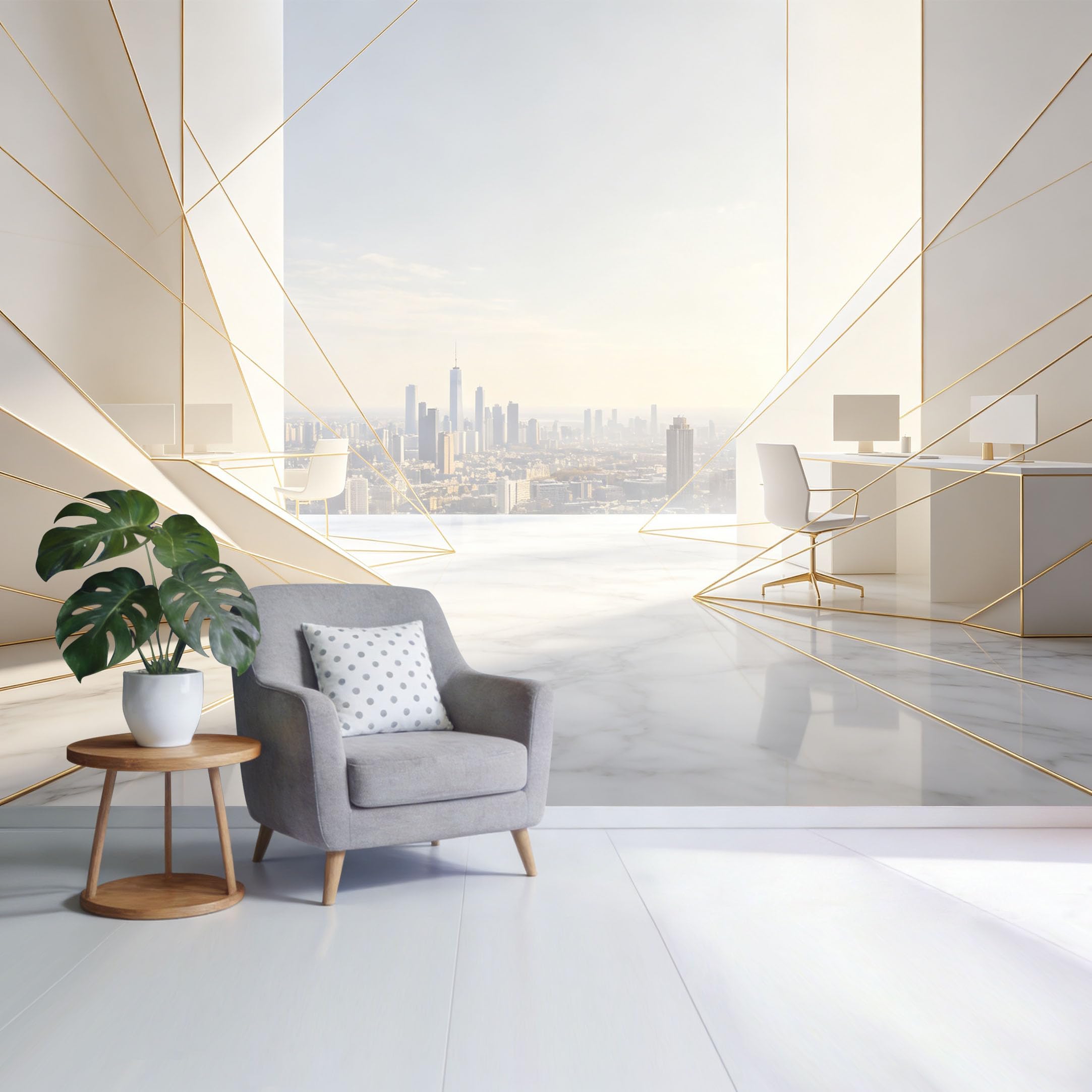 Custom Size Wall Mural Modern Geometric City Skyline Golden Line Abstract Architectural Minimalist SelfAdhesive Wall Fabric Removable Wallpaper for Home Office Decor