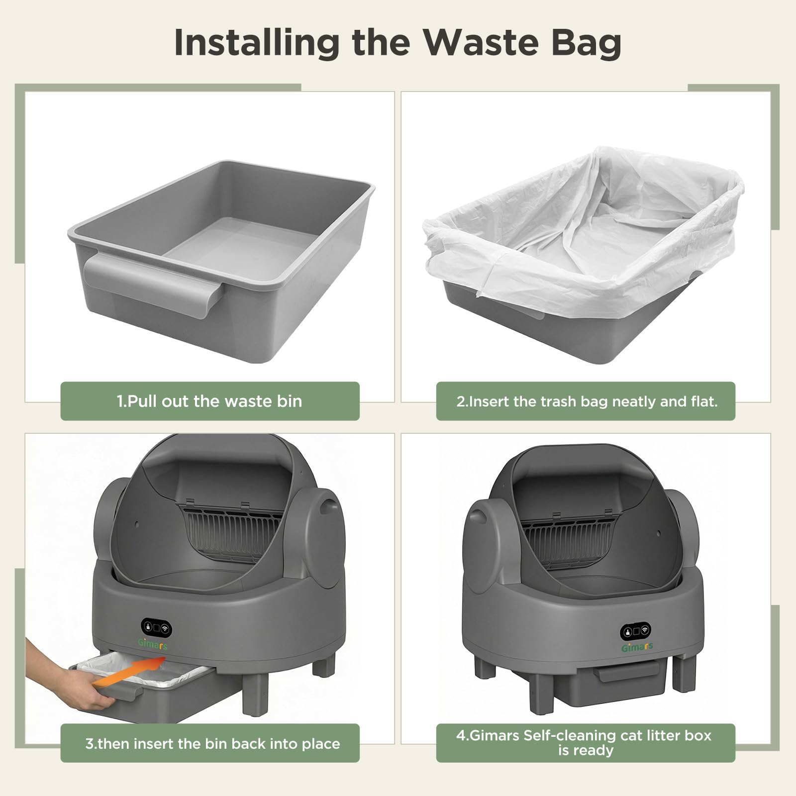 Gimars Open Top Design Self Cleaning Litter Box, Automatic Cat Litter Box for Multiple Cats & Senior Cats, App Control with Safety Sensors, Low Odor, Includes Trash Bags & Litter Mat - image 8