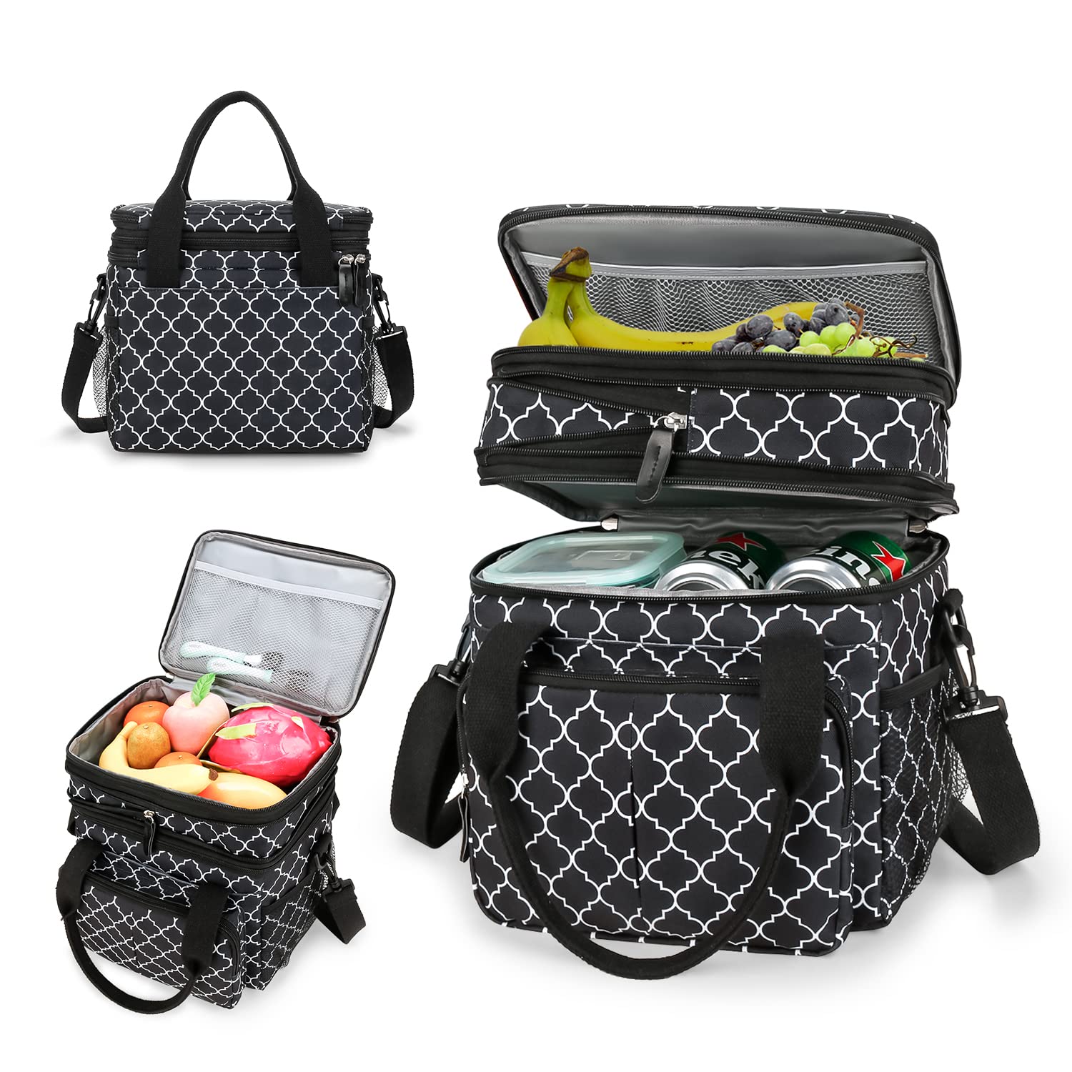 MEYTEILAY Lunch Bag for Women Men Expandable Double Deck Lunch Box Large Lunch Bags Leakproof Insulated Reusable Lunch Cooler Bag (Black)