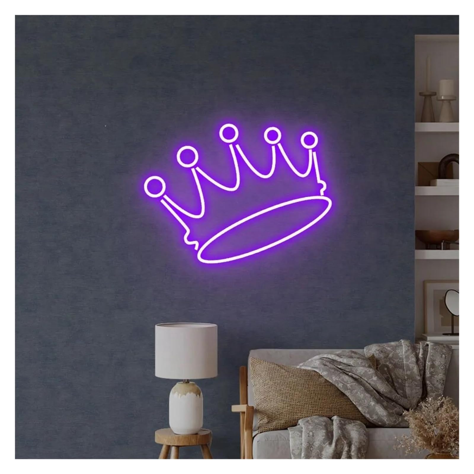 LEMST Signs Lamp Crown Neon Signs USB Powered, Adjustable Brightness Neon Lights Crown Suitable for Bistro Party Decor Commercial Light(D,40cmx50cm)