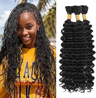 #1B Human Braiding Hair for Boho Braids 150g 3 Bundles 24 24 24 Inch Deep Wave Bulk Hair No Weft Curly Human Hair Extensions for Braids Wet and Wavy Braid Natural Color